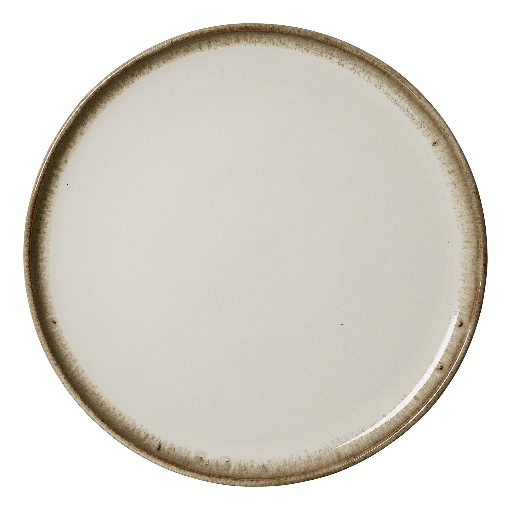 Runder Keramik-Teller beige mit braunem Rand