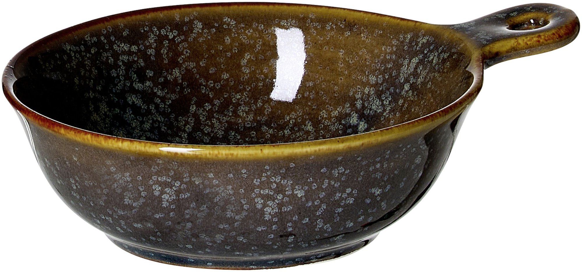 Dunkelbraune Keramik Schale mit Henkel und Muster