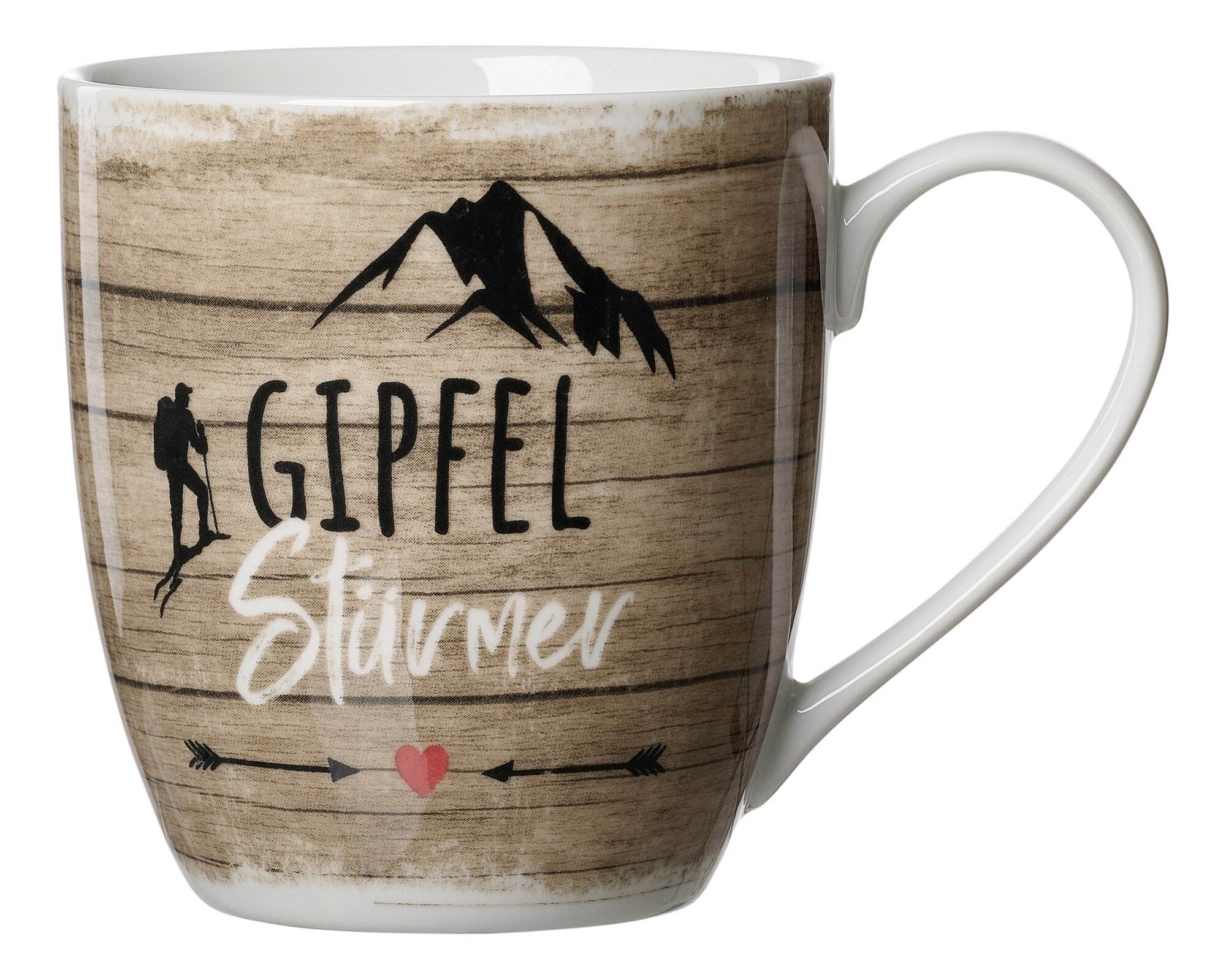 Becher mit Gipfelstürmer Motiv und Bergsilhouette