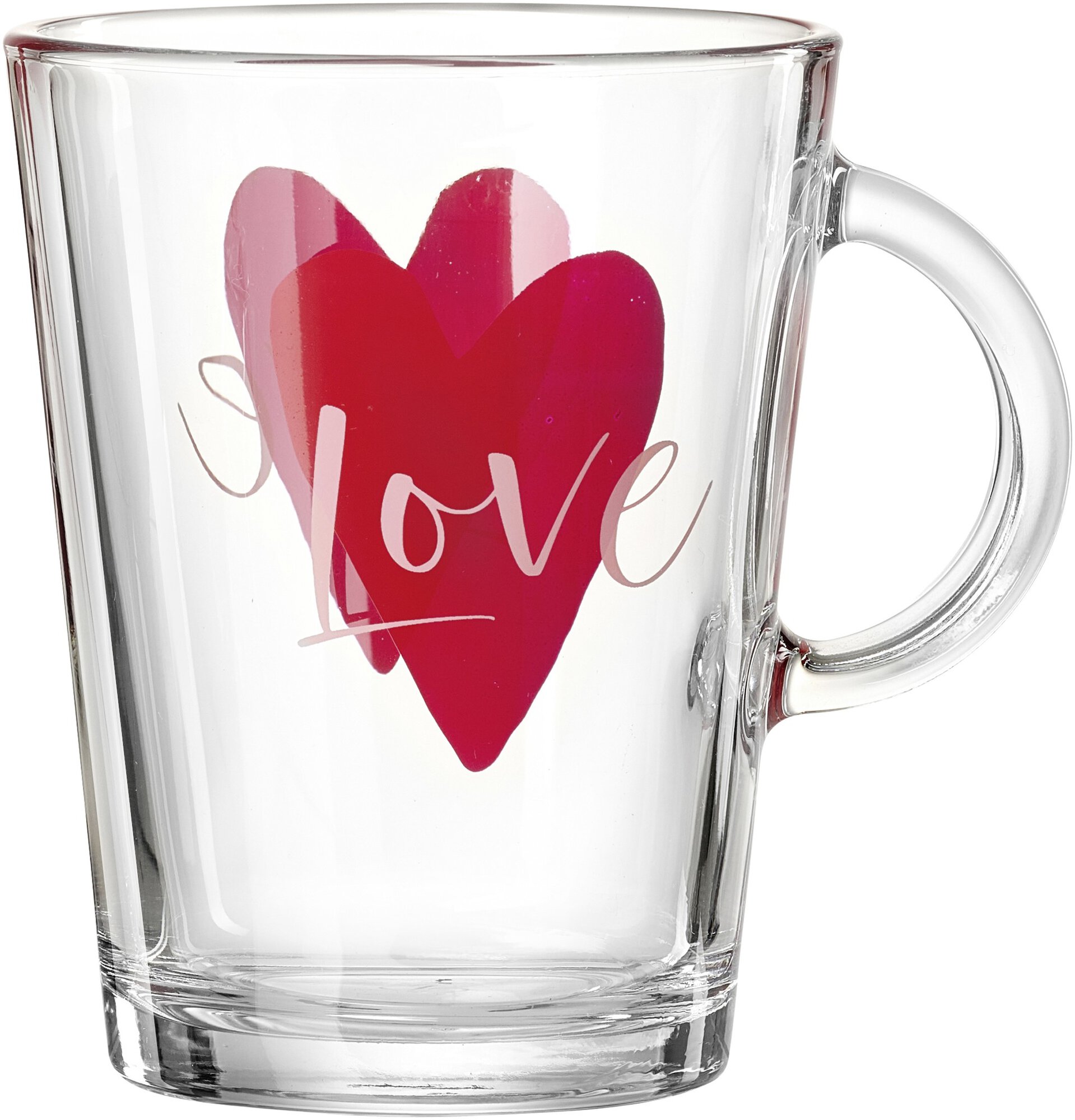 Glas-Tasse mit rotem Herz und Love-Schriftzug