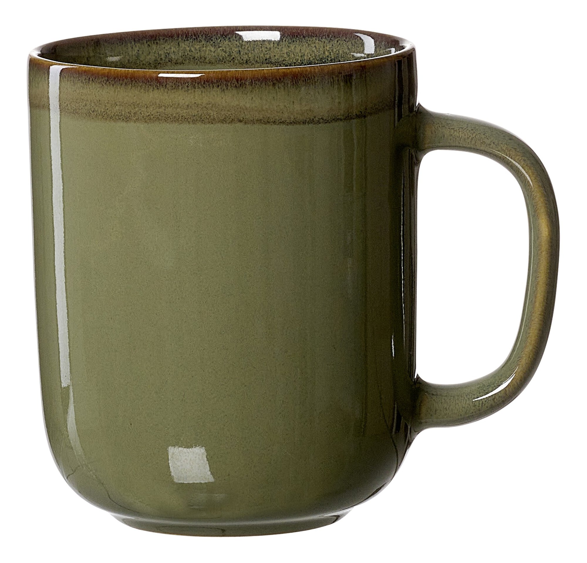 Grüne Keramiktasse mit Henkel und glänzender Oberfläche