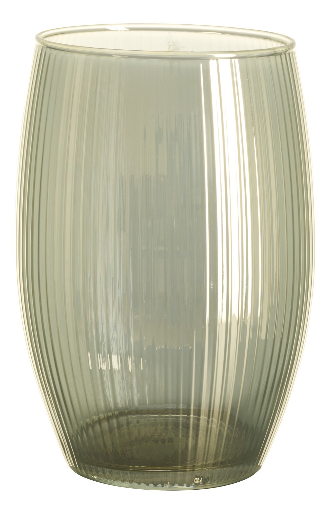 Transparente graue Glas Vase mit vertikalen Rillen
