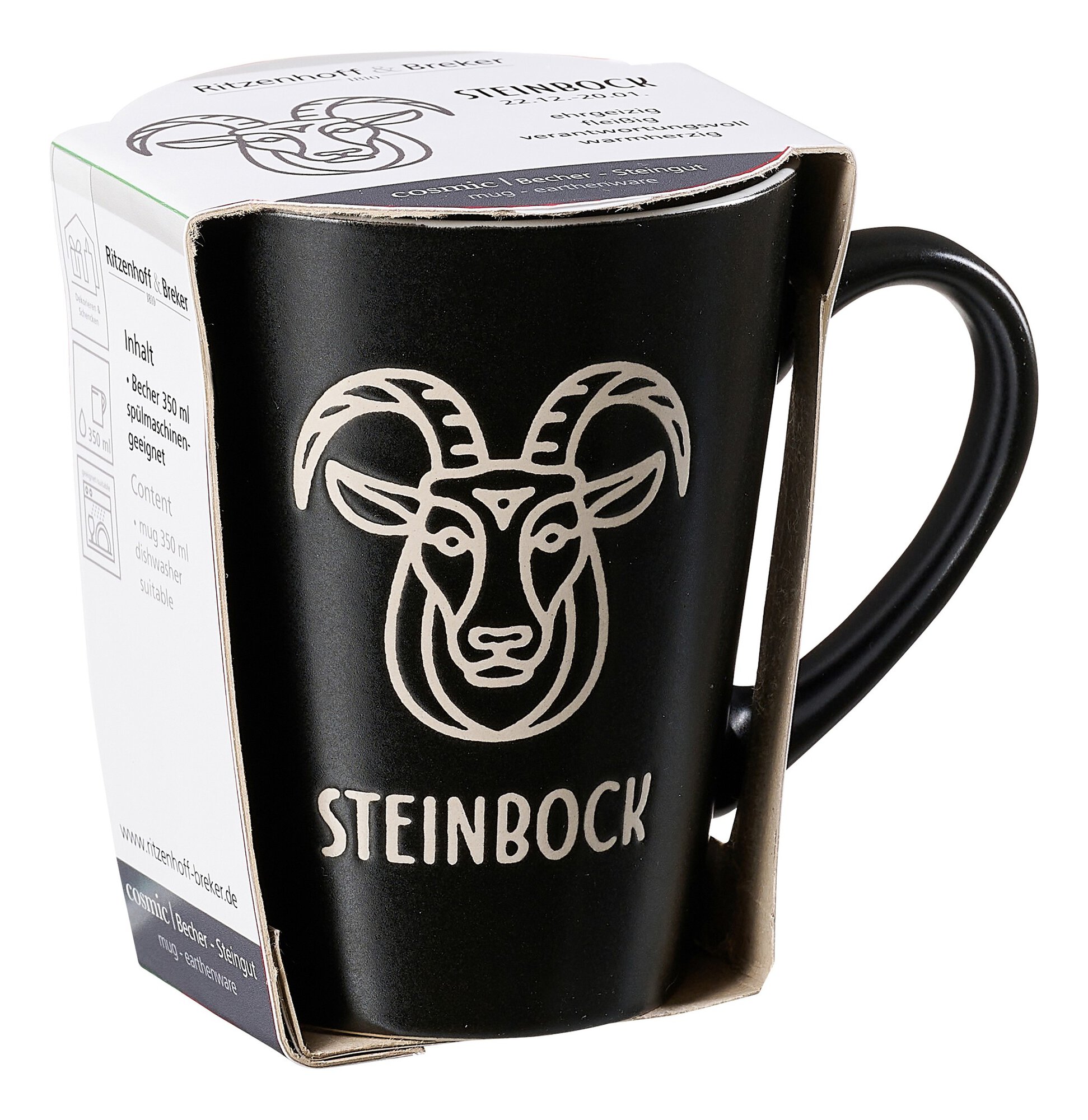 Schwarzer Steinbock Becher aus Steingut 350ml