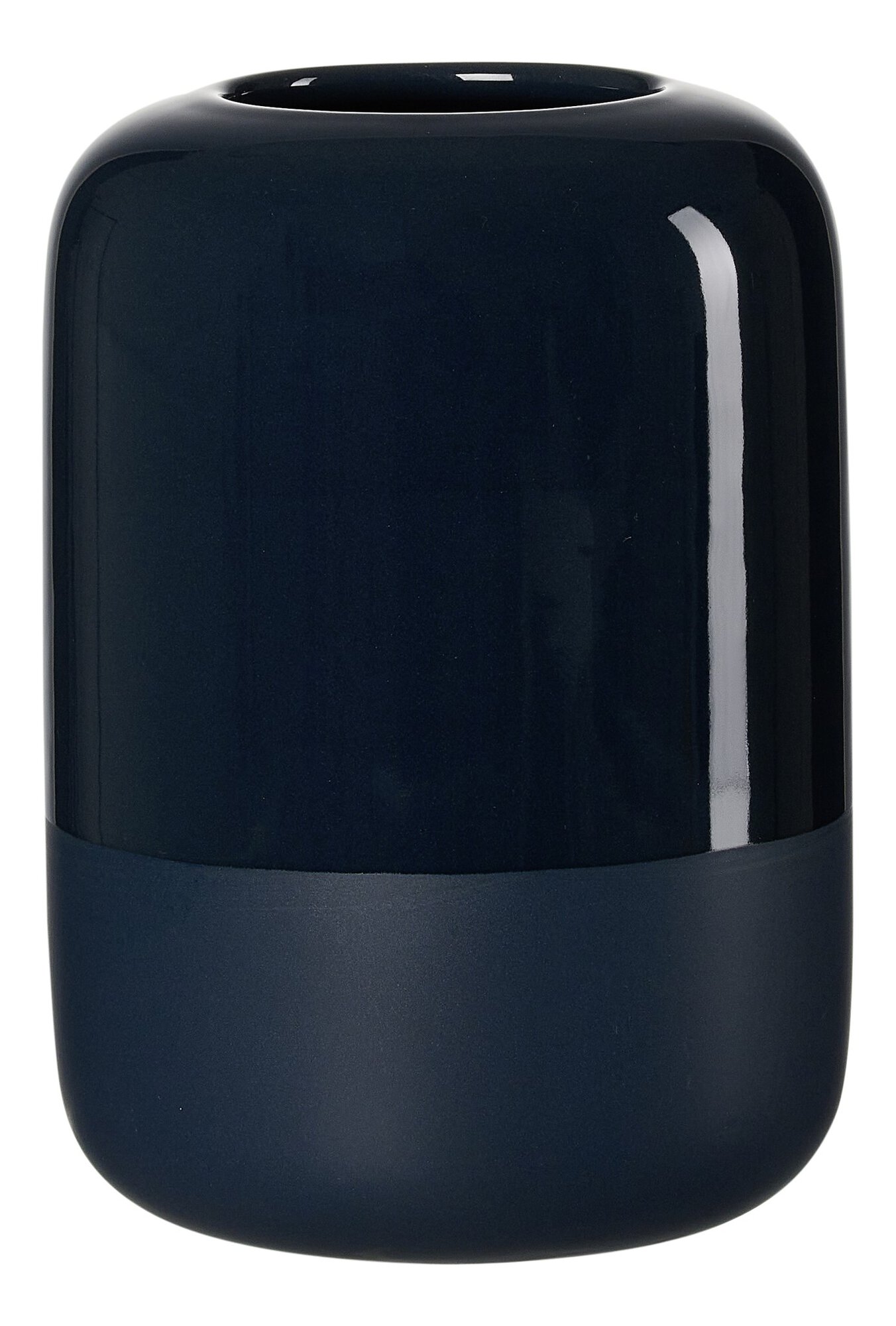 Dunkelblaue Keramikvase mit glänzendem Oberteil und matterm