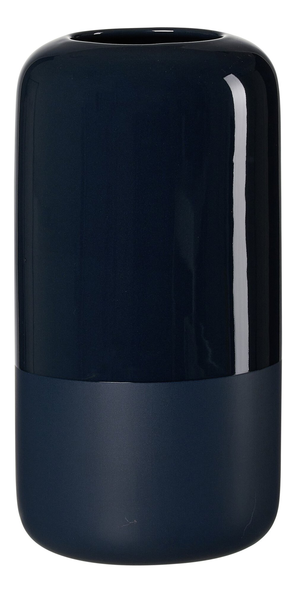 Dunkelblaue Vase mit matter und glänzender Oberfläche