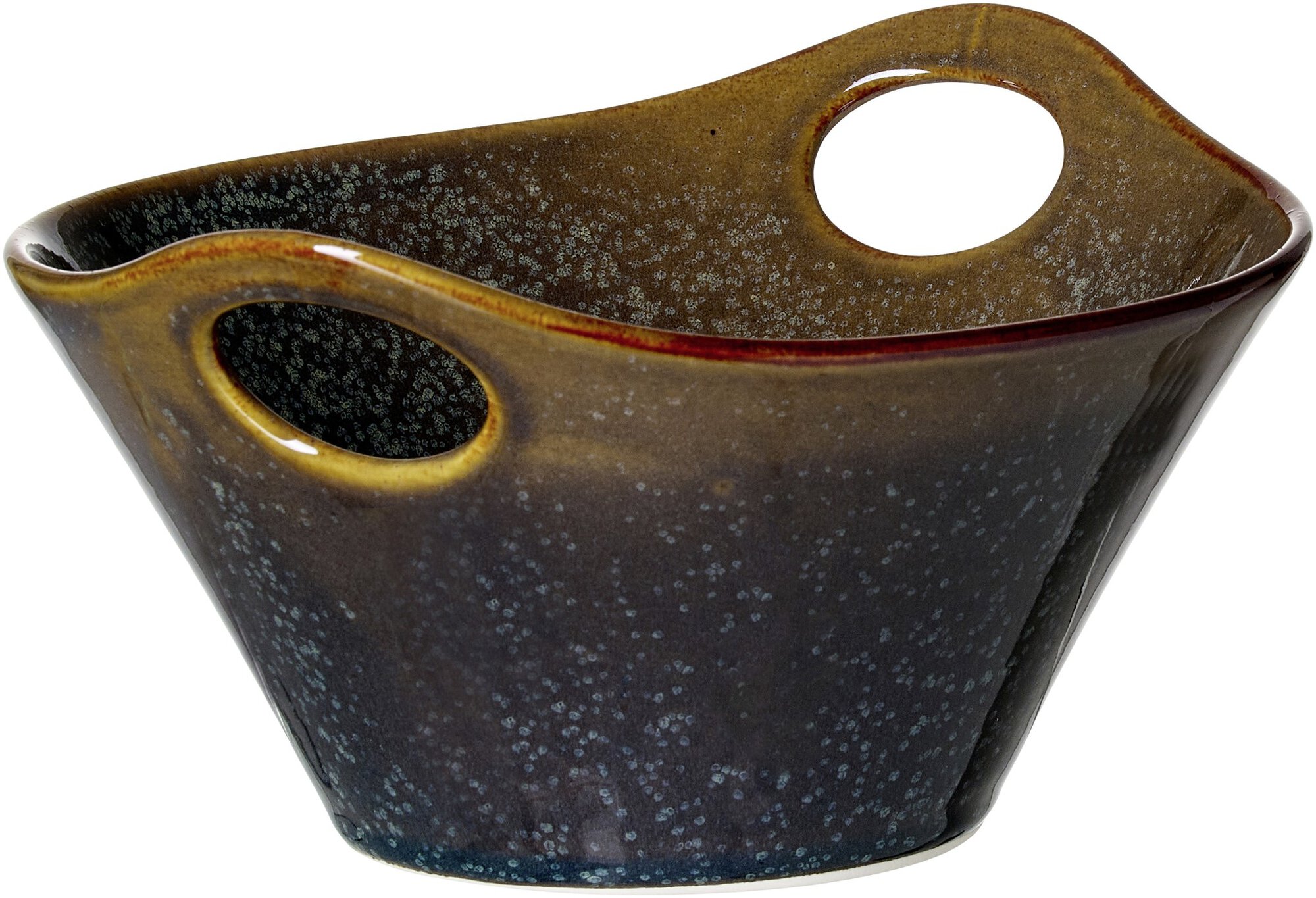 Braune Keramik Schale mit Griffen und glatter Oberfläche
