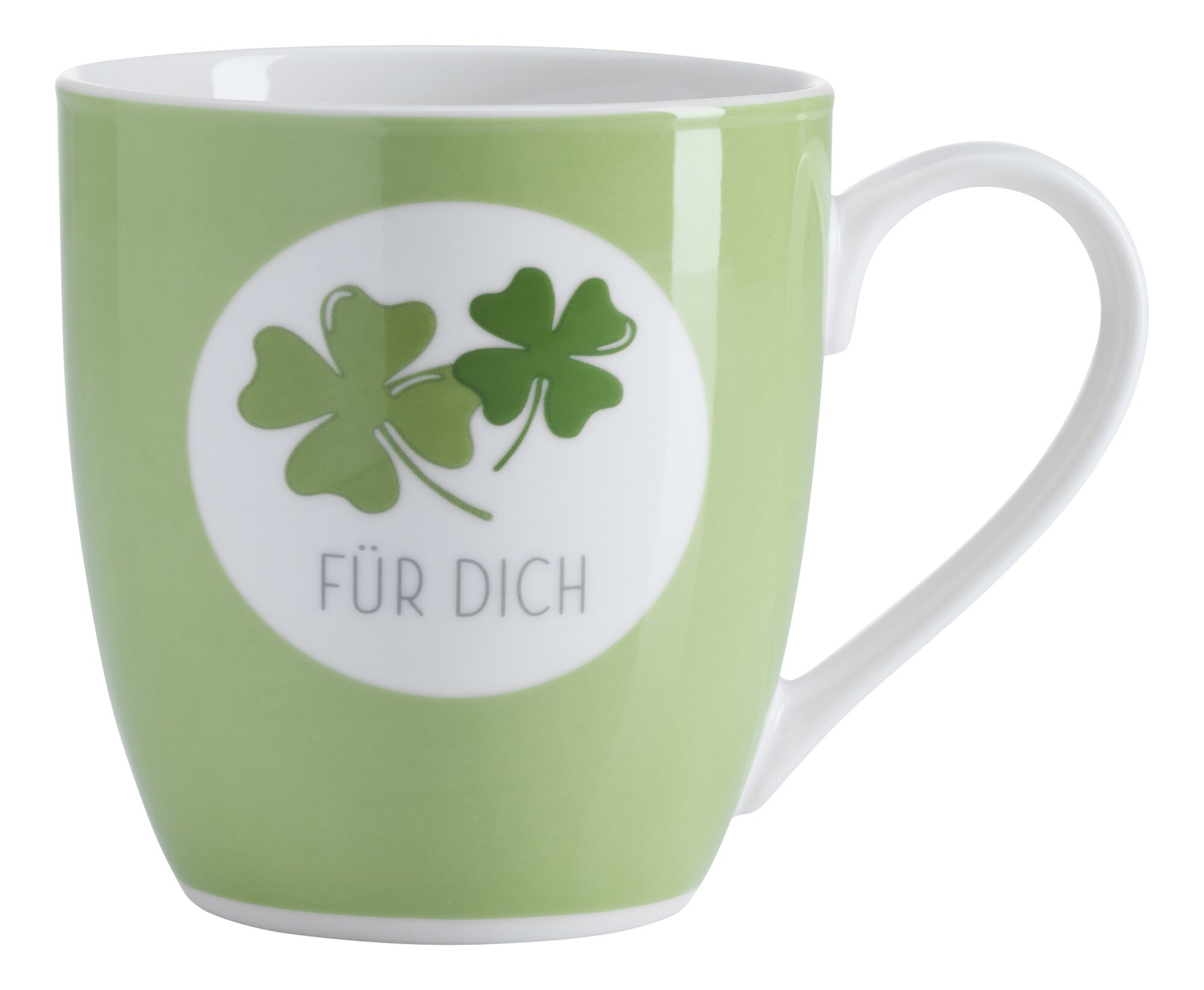Grüne Tasse mit Kleeblattmotiv und Schrift Für Dich