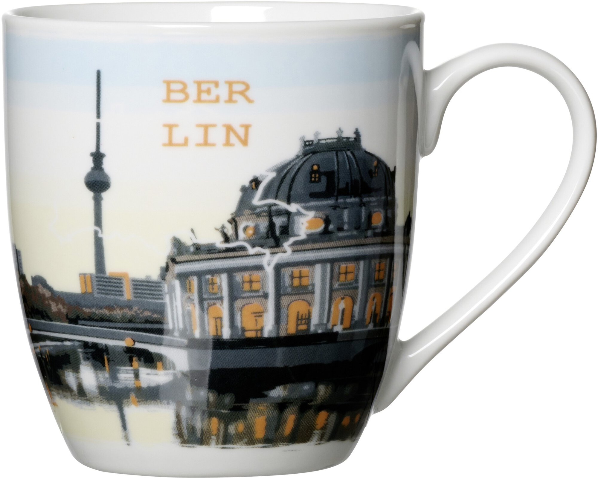 Weiße Tasse mit Berlin Skyline und Fernsehturm Design