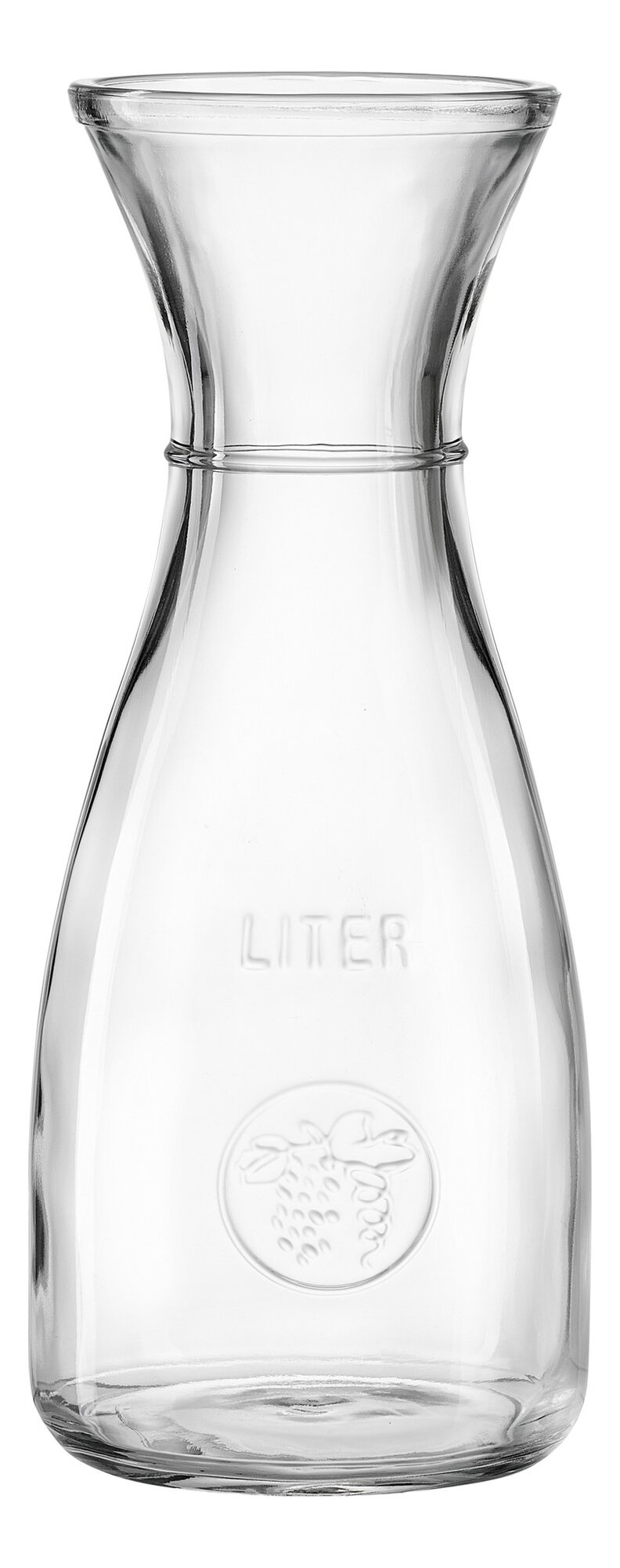 Glaskaraffe mit 1 Liter Fassungsvermögen und Traubenprägung