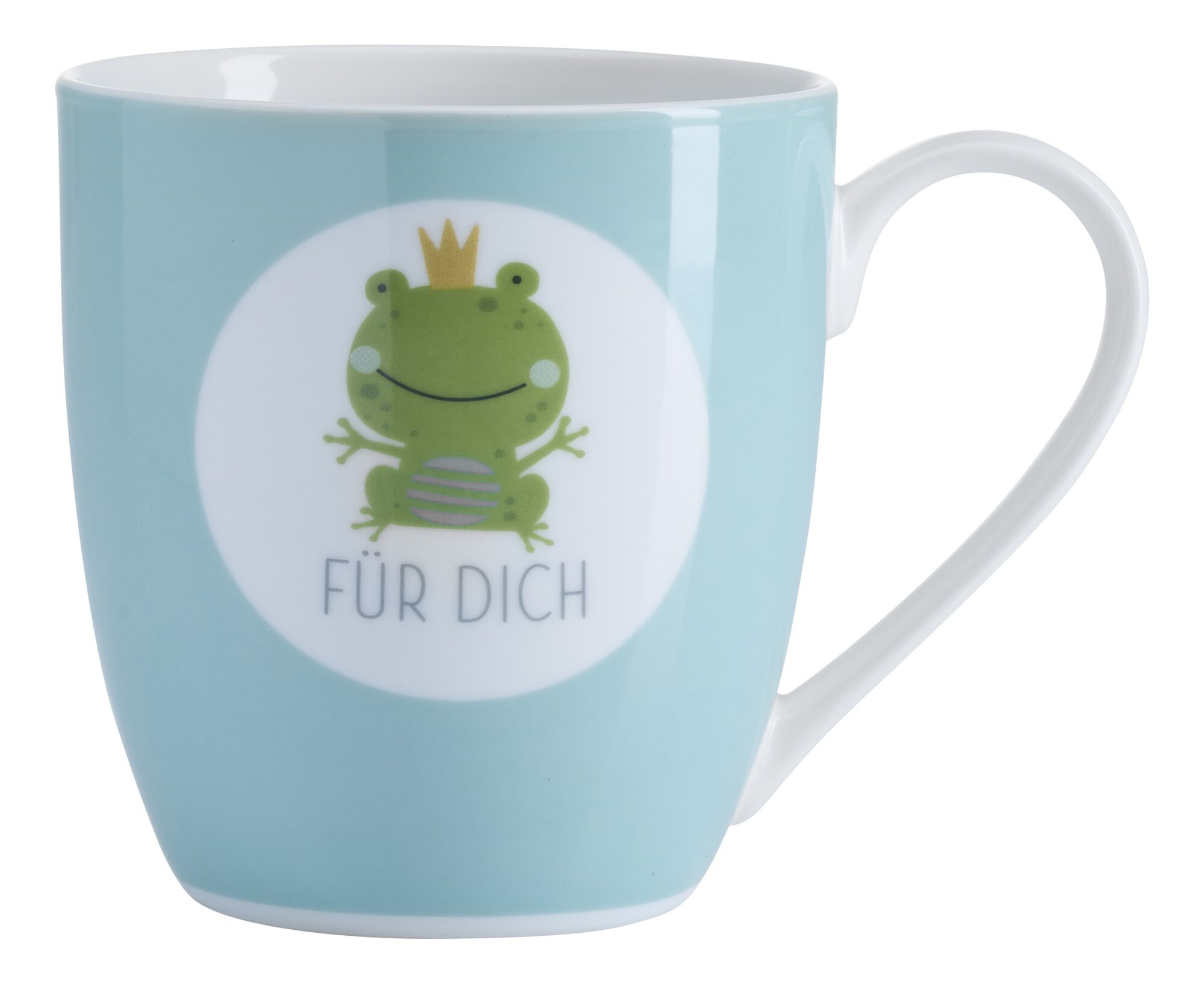 Hellblauer Becher mit Frosch und Aufschrift Für Dich