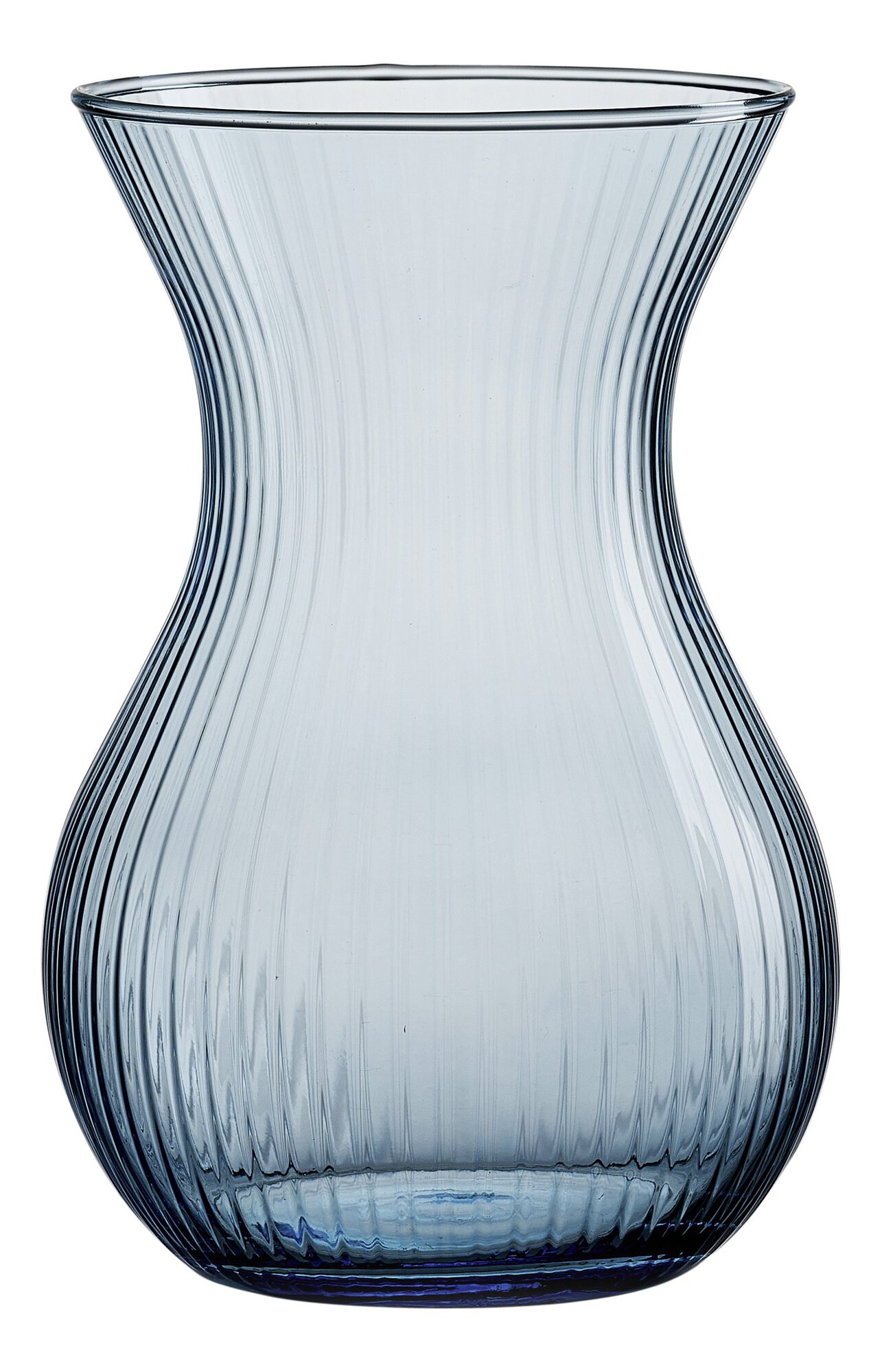 Blau geriffelte Glasvase mit bauchiger Form