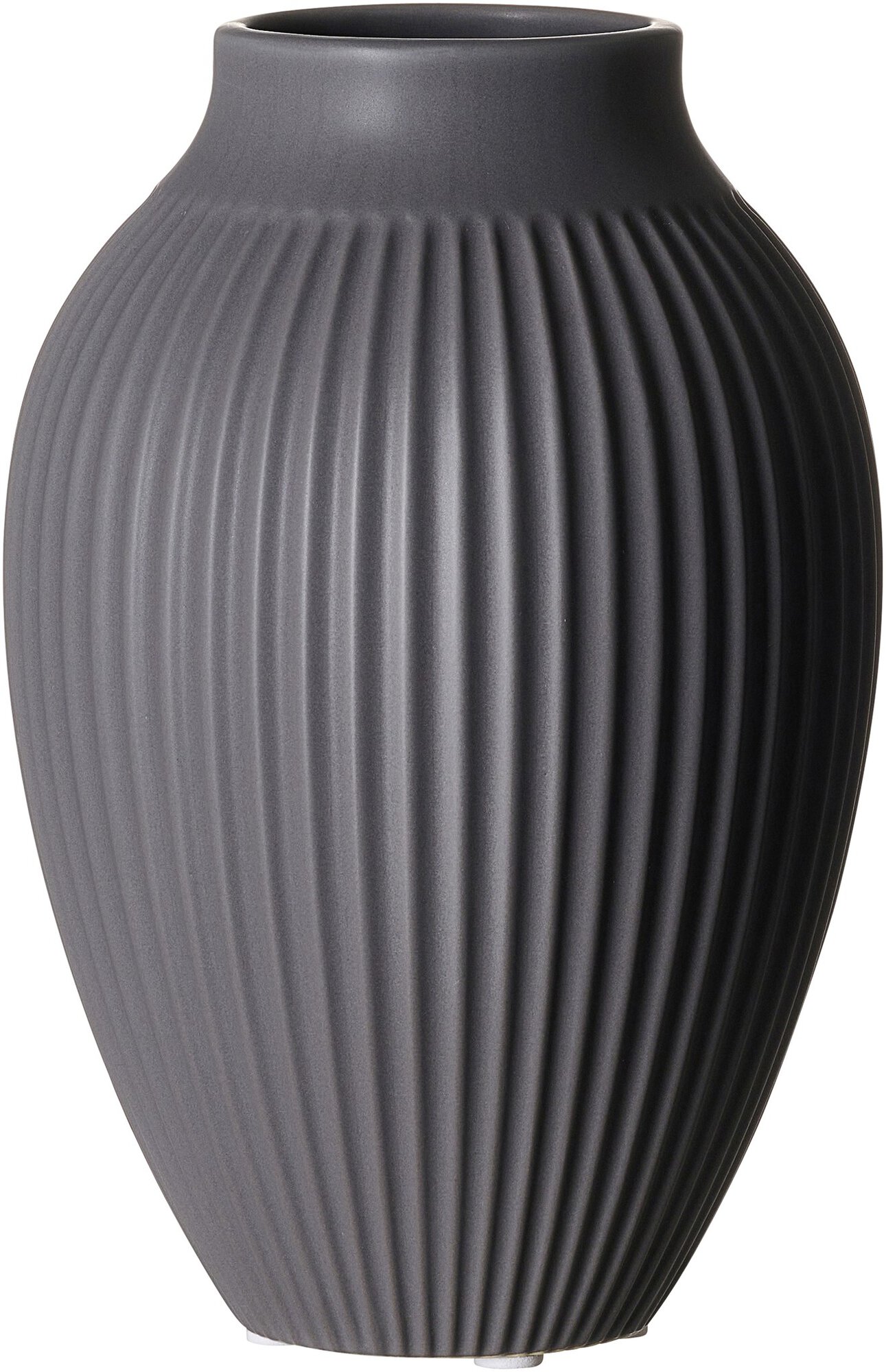 Vase mit vertikalen Rillen in dunklem Grau