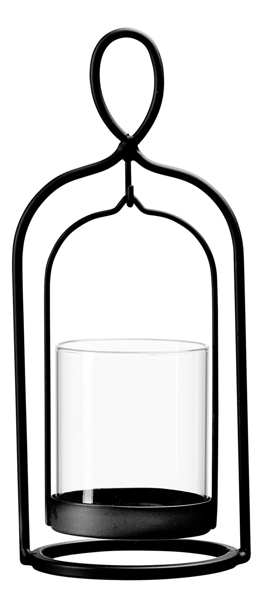 Schwarzer Metall-Kerzenhalter mit klarem Glaszylinder