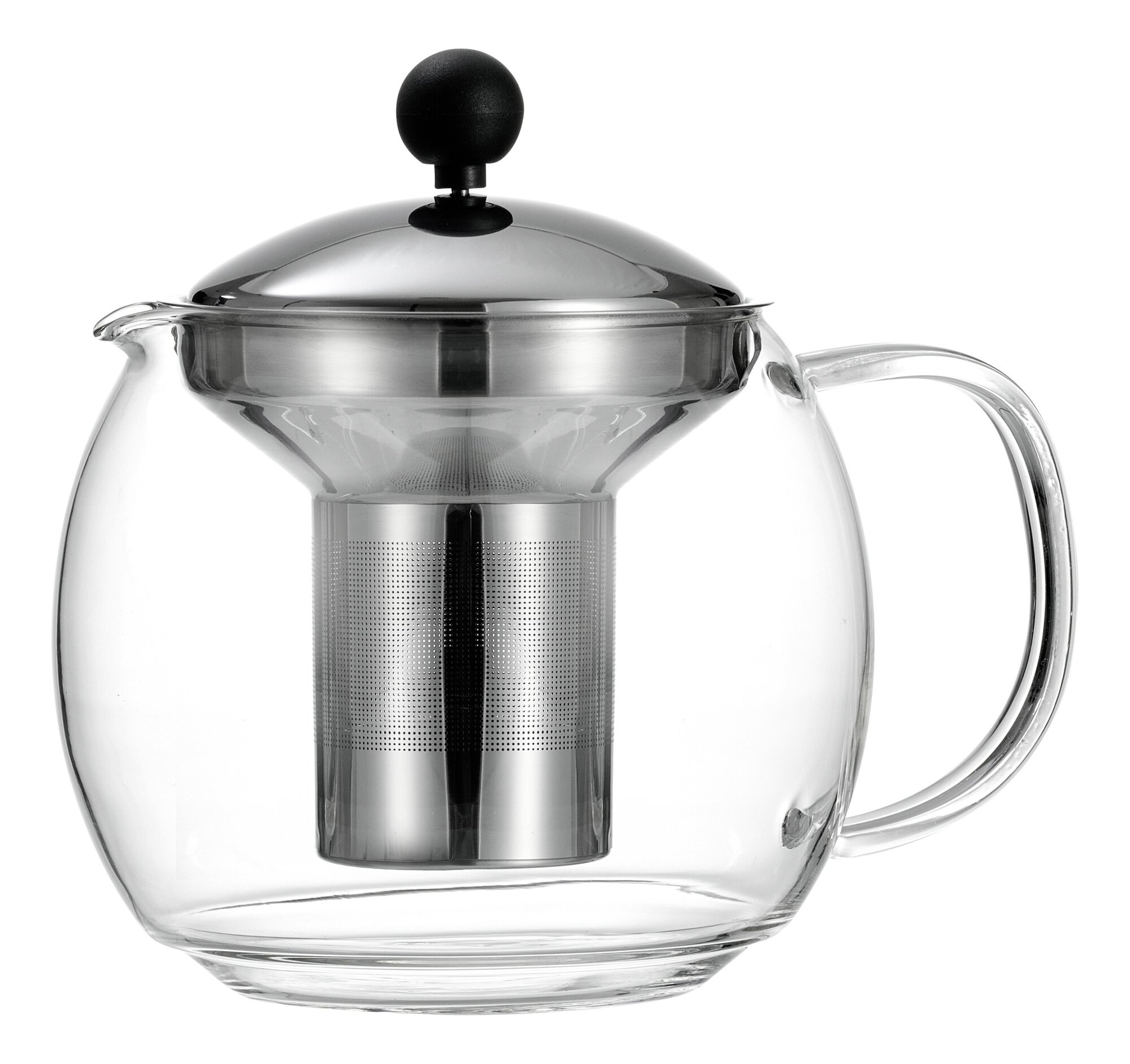 Klare Teekanne mit Edelstahl-Filter und Deckel