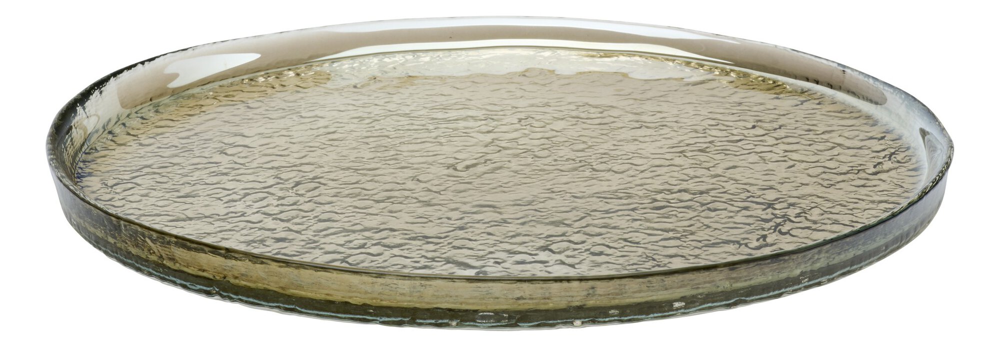 Rundes transparentes Glas mit Struktur als Servierteller