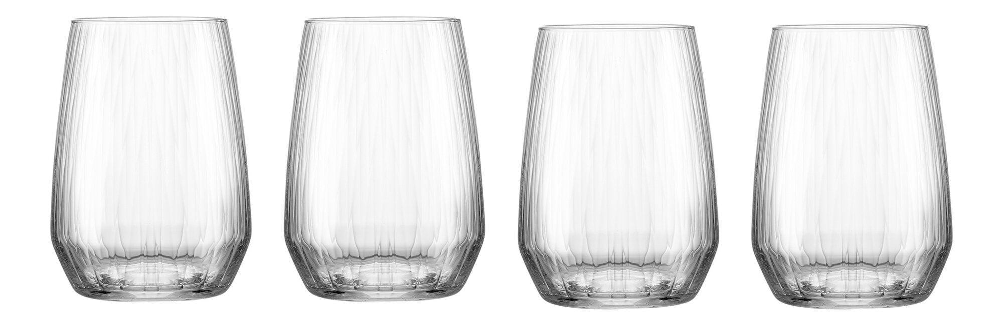 4 transparente Wassergläser mit geriffeltem Design