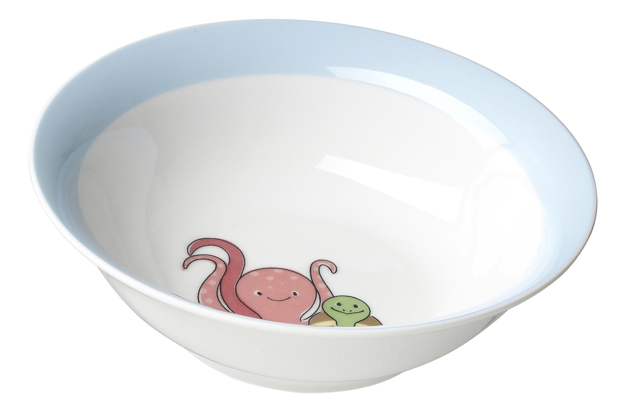 Weiße Kinderschale mit Oktopus und Schildkröte innen