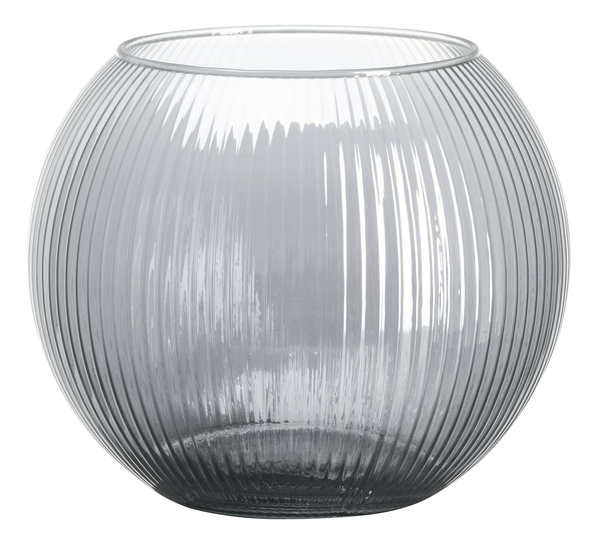 Rundes Glas Windlicht transparent mit feiner Rillenstruktur