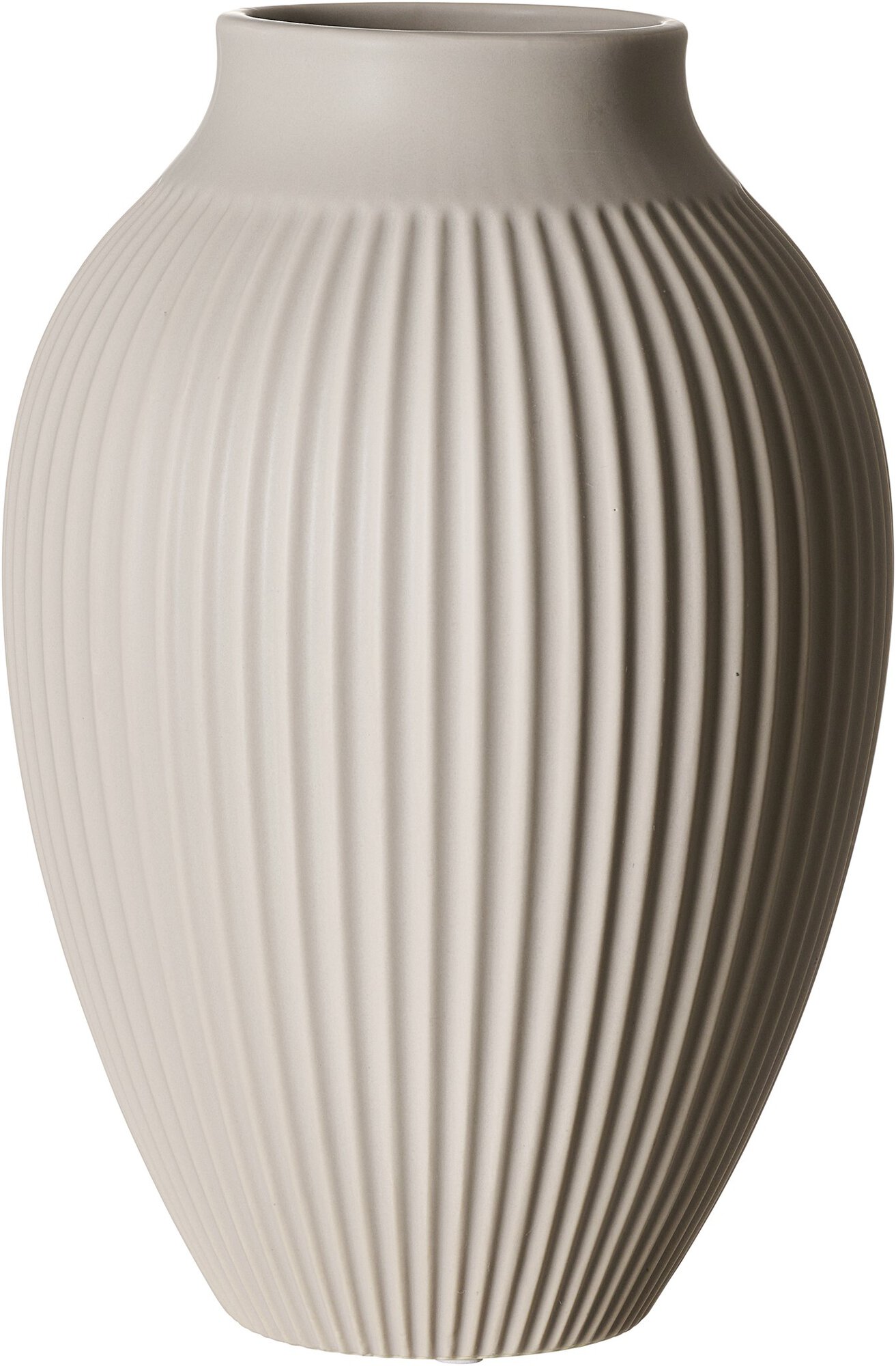 Graue Vase mit vertikalen Rillen aus Keramik