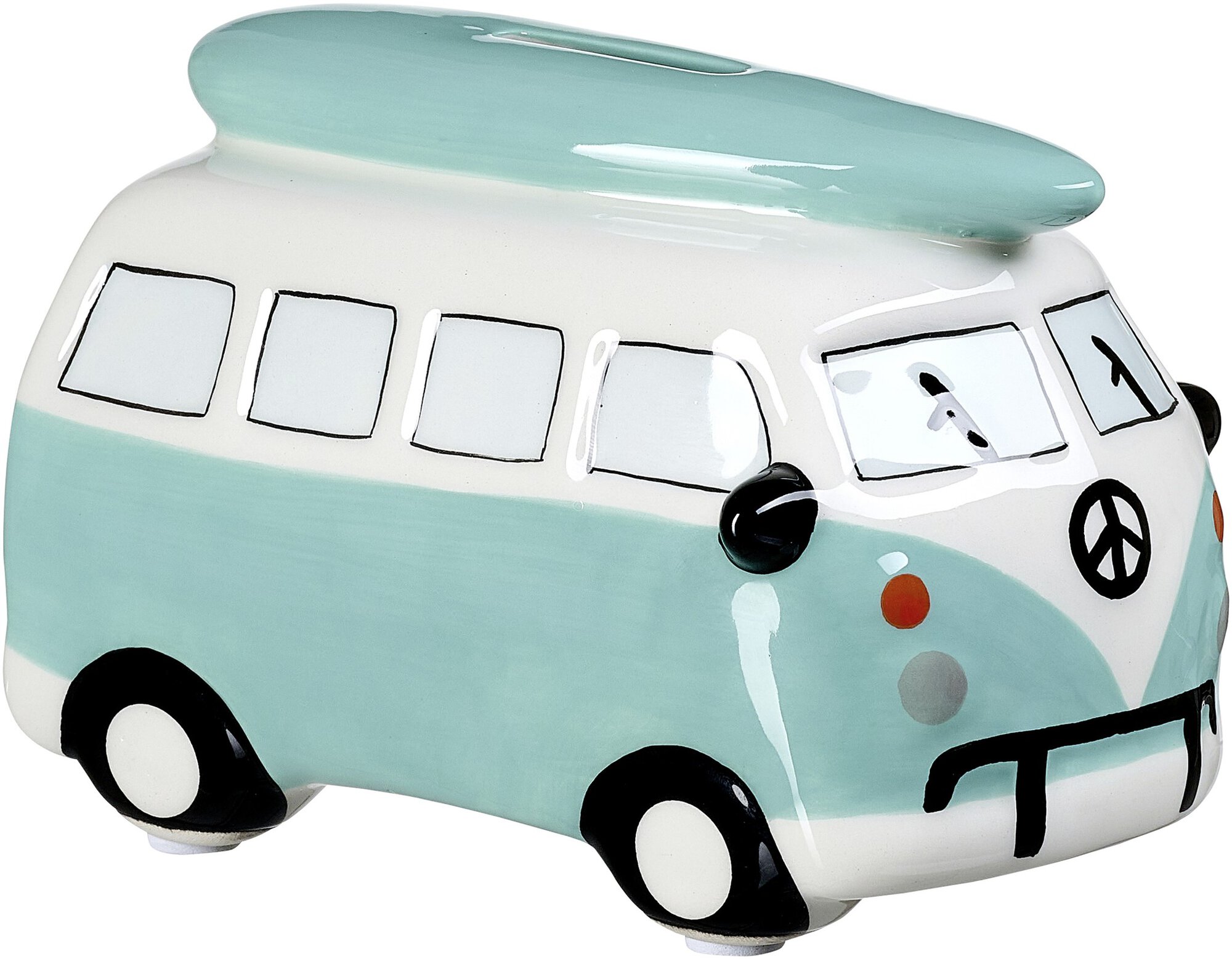 Keramik Spardose in Form eines Retro-Busses