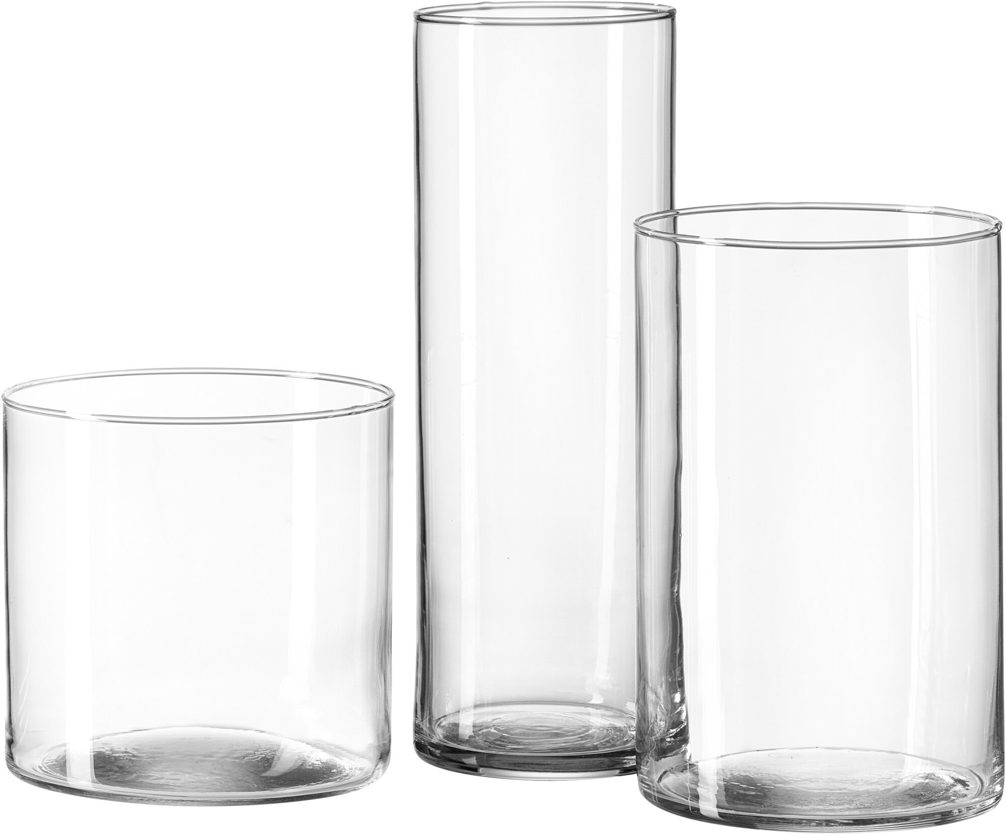 3er Set klare Glasvasen in verschiedenen Größen