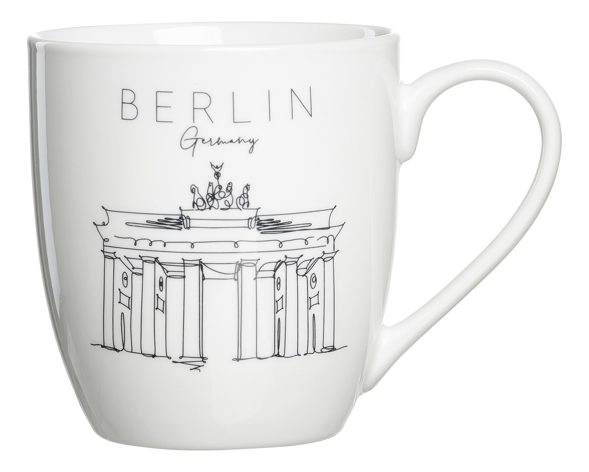 Weiße Kaffeetasse mit Brandenburger Tor Zeichnung