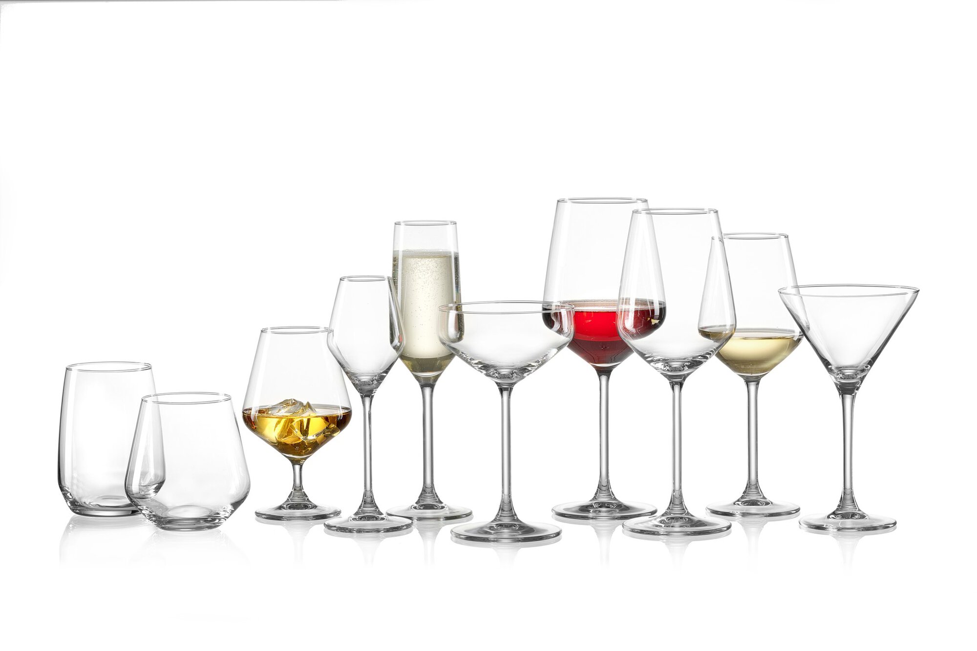 Auswahl an Gläsern für Wein, Sekt, Whisky und Cocktails