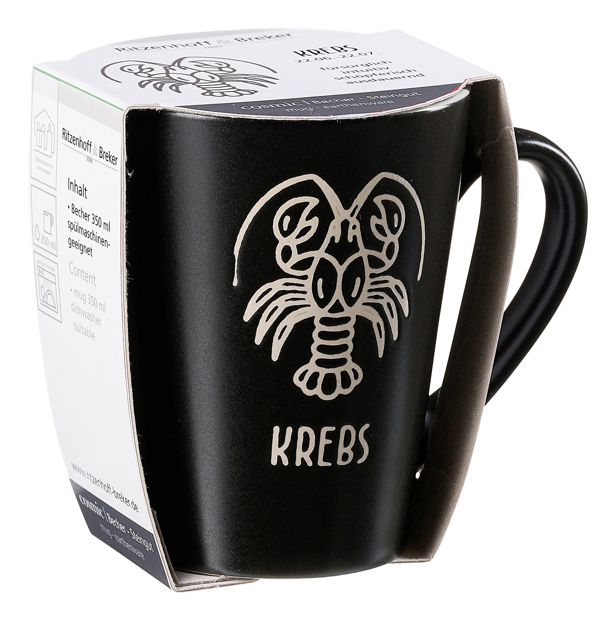 Kaffeebecher Krebs Sternzeichen in schwarz mit 350 ml Inhalt