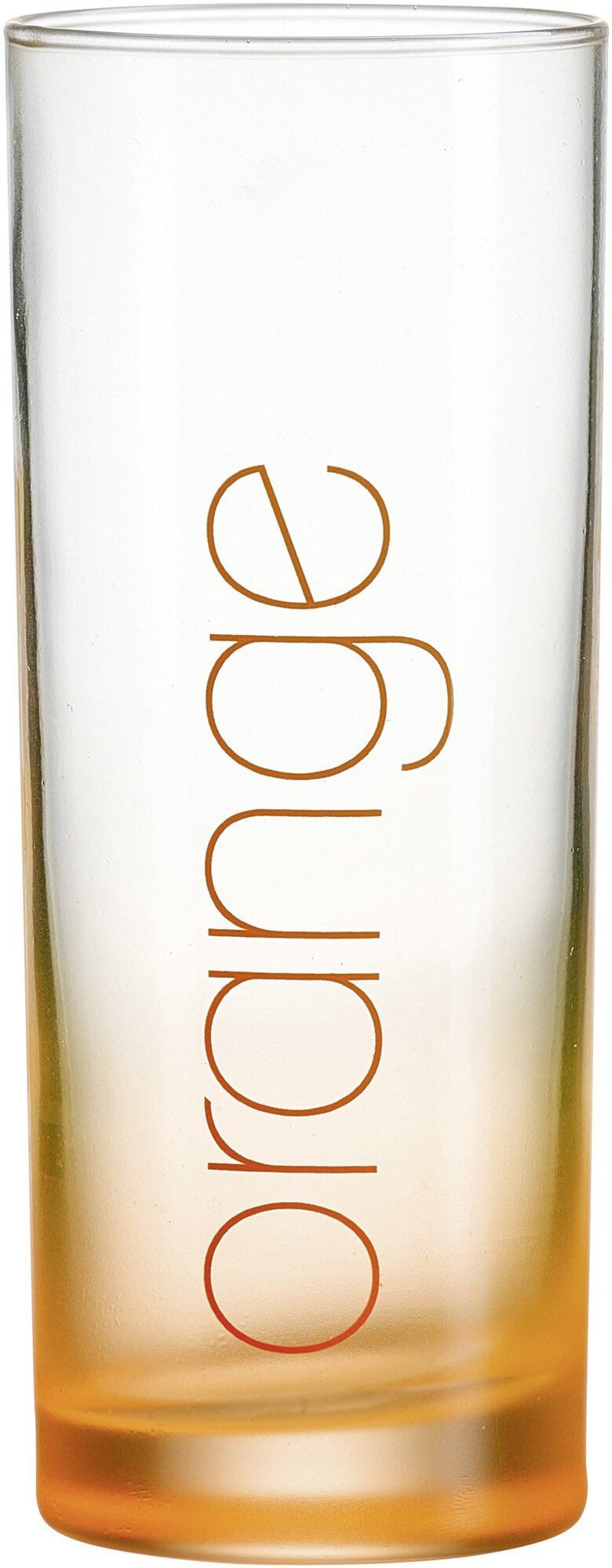 Klares Longdrink-Glas mit bernsteinfarbenem Boden und Logo