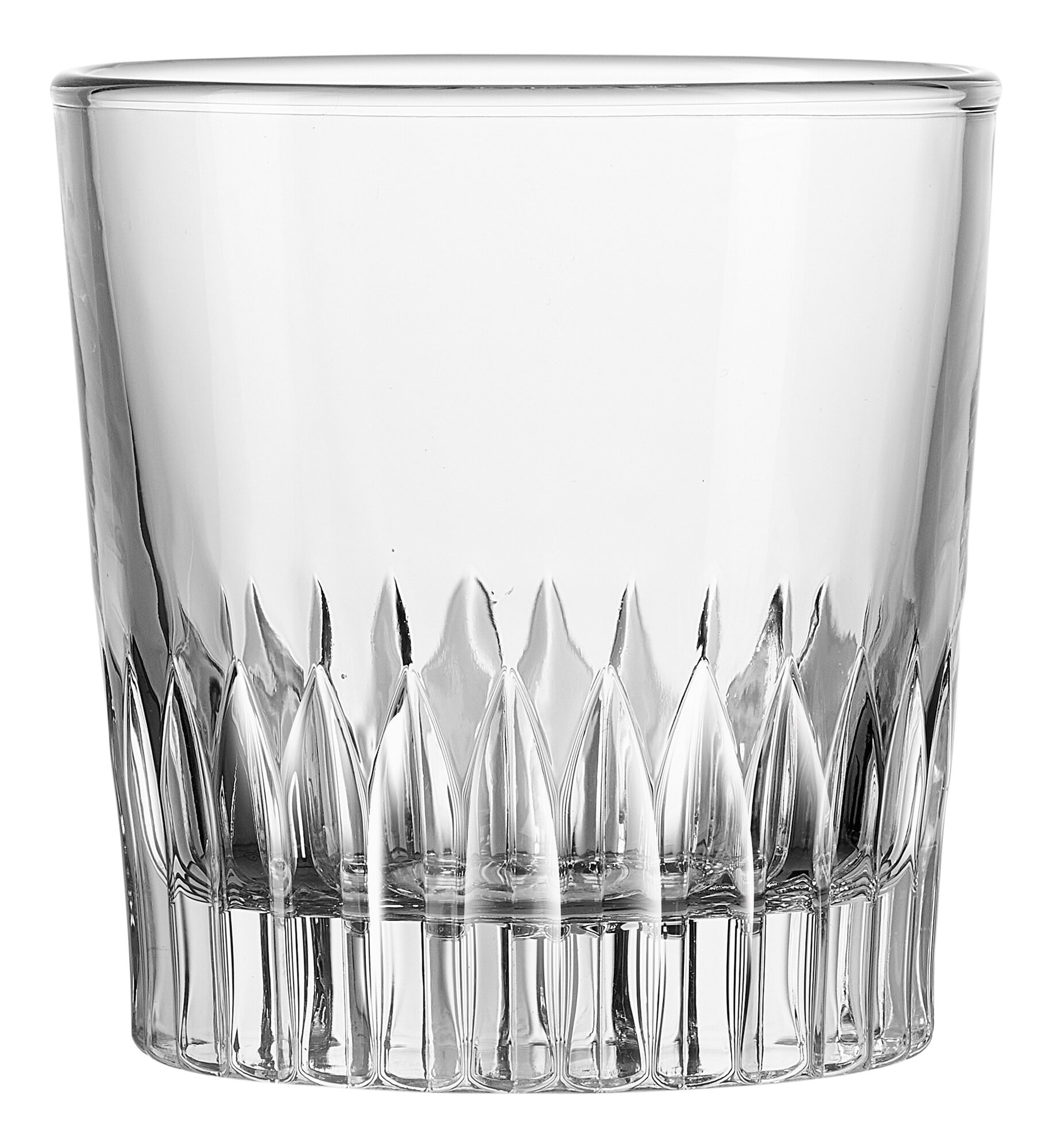 Transparentes Whiskeyglas mit Muster am Glasboden