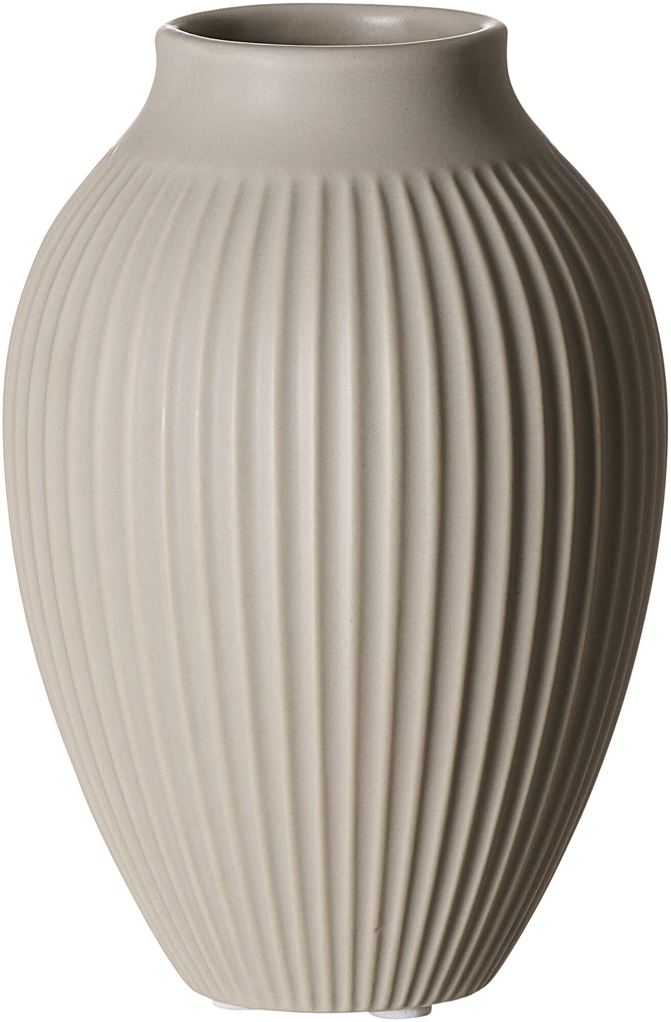Graue Vase mit vertikalen Rillen