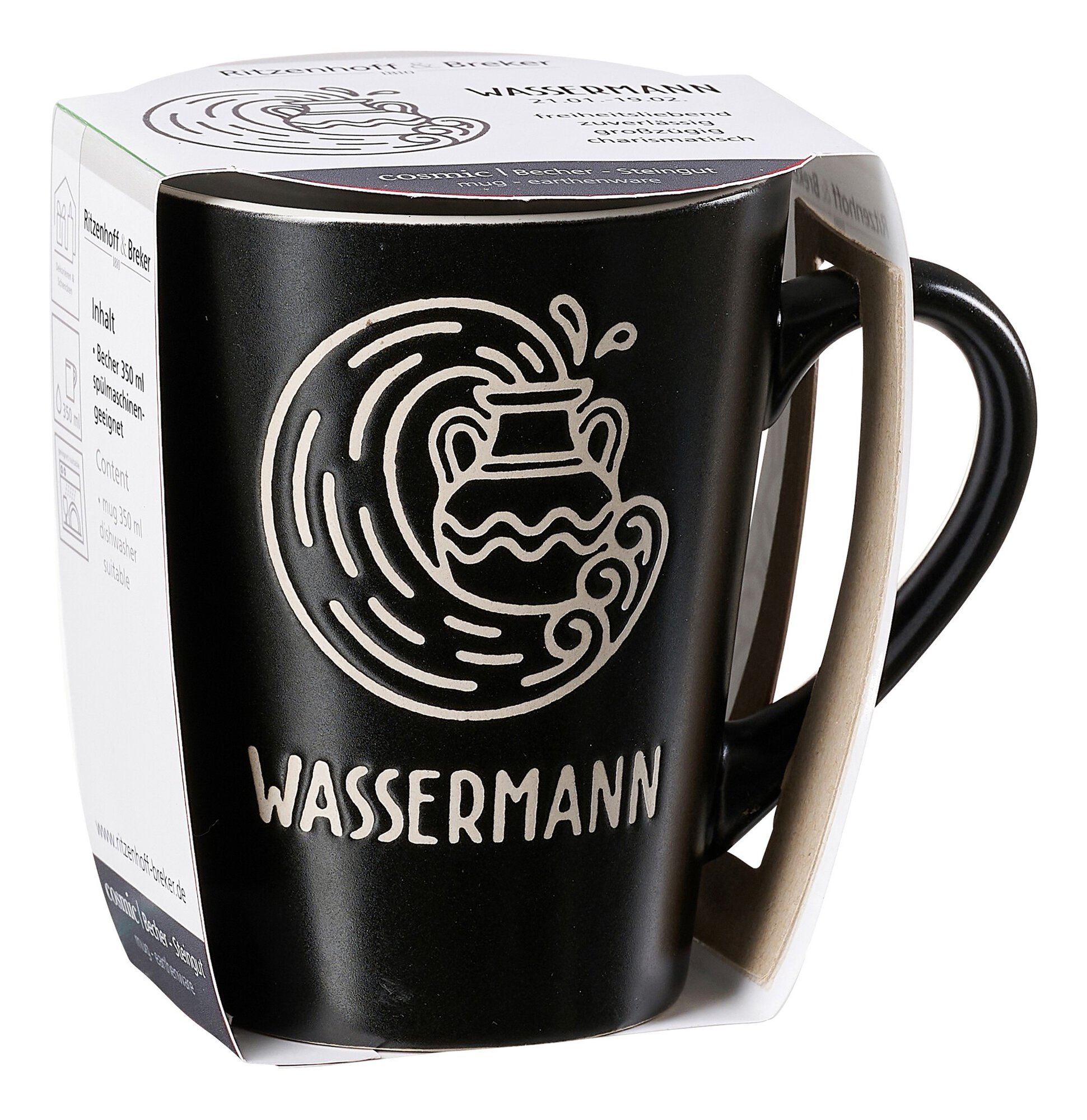 Schwarze Keramiktasse mit Wassermann Motiv 350ml