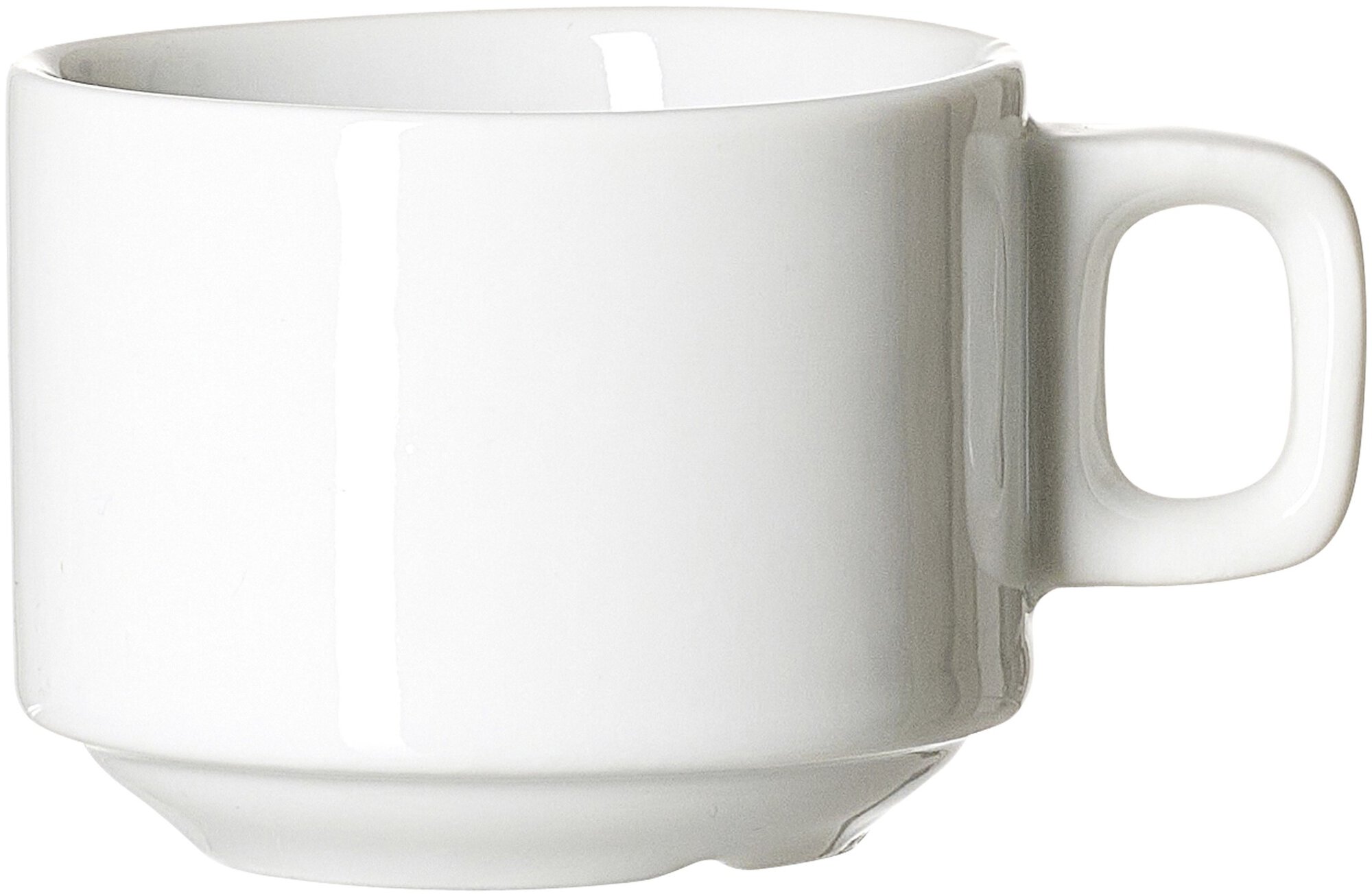Weiße Tasse aus Porzellan mit rundem Henkel