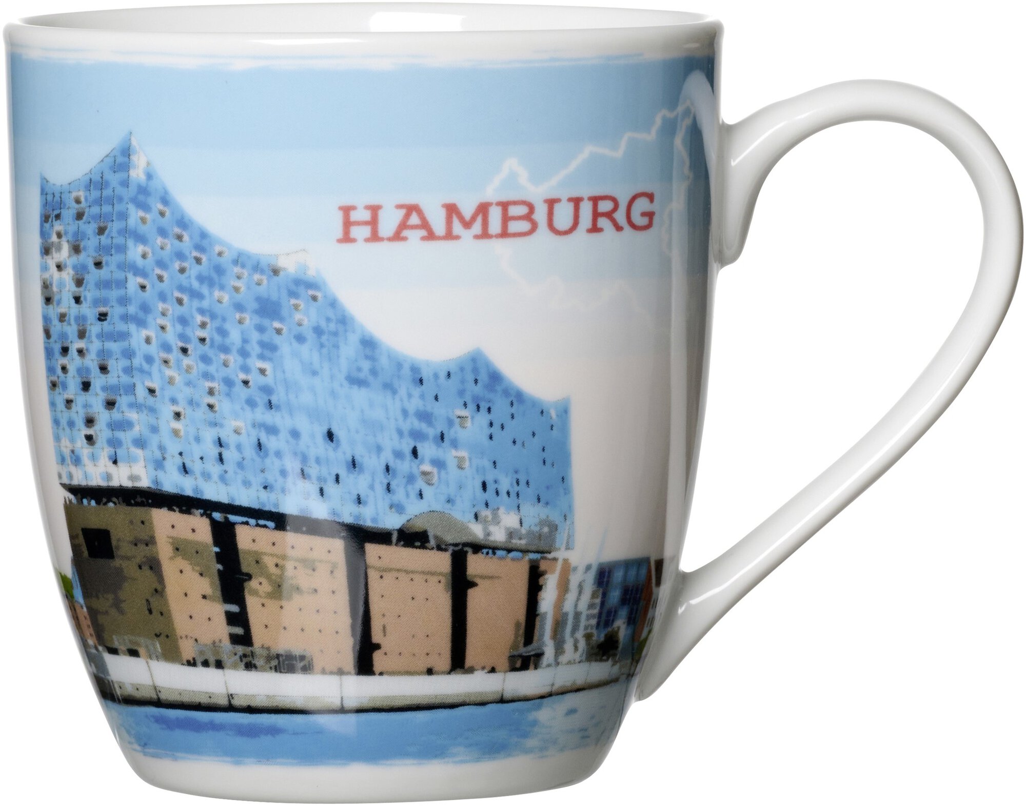 Weiße Tasse mit Elbphilharmonie Hamburg Motiv