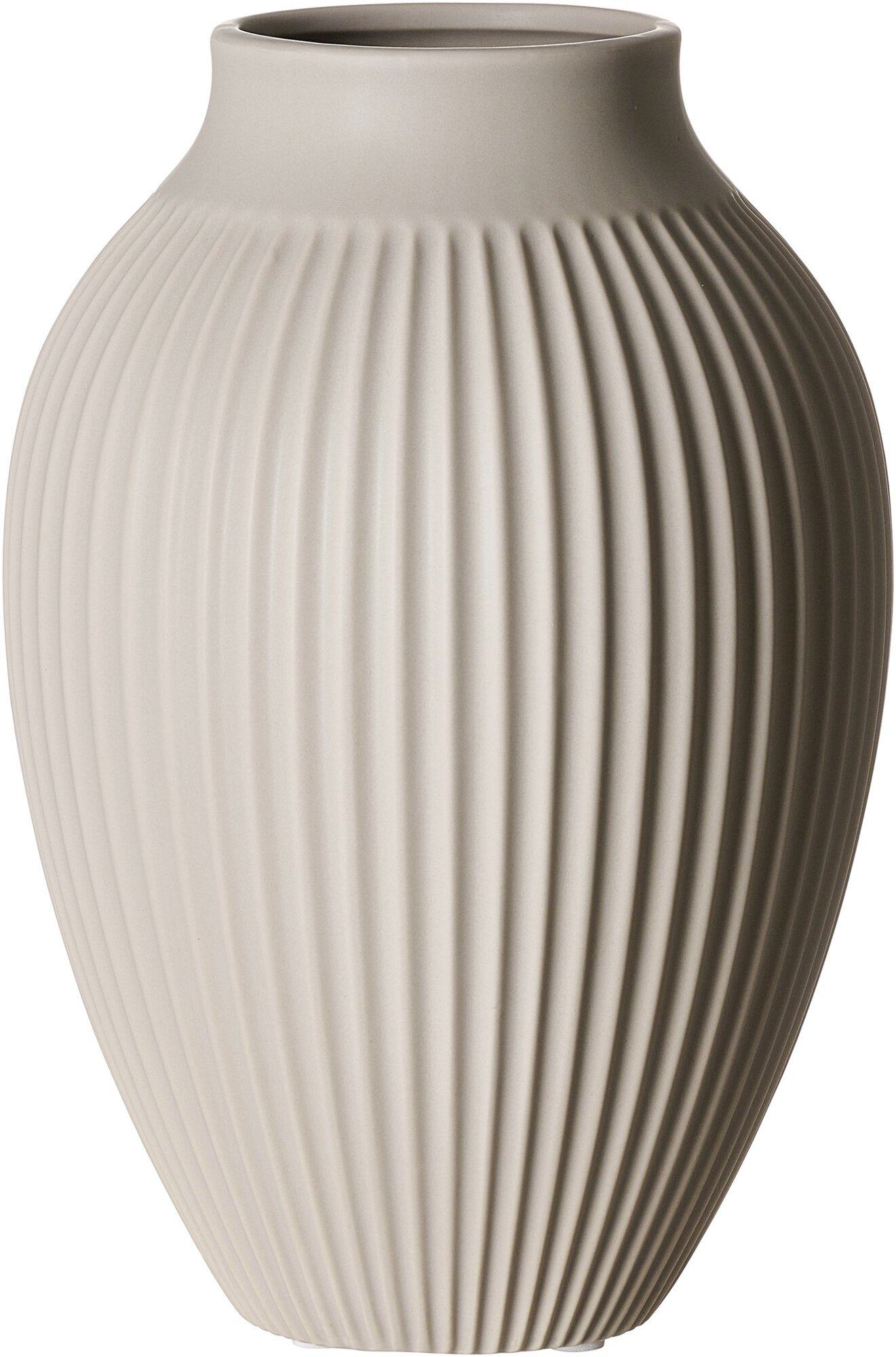 Graue Vase mit vertikalen Rillenmuster