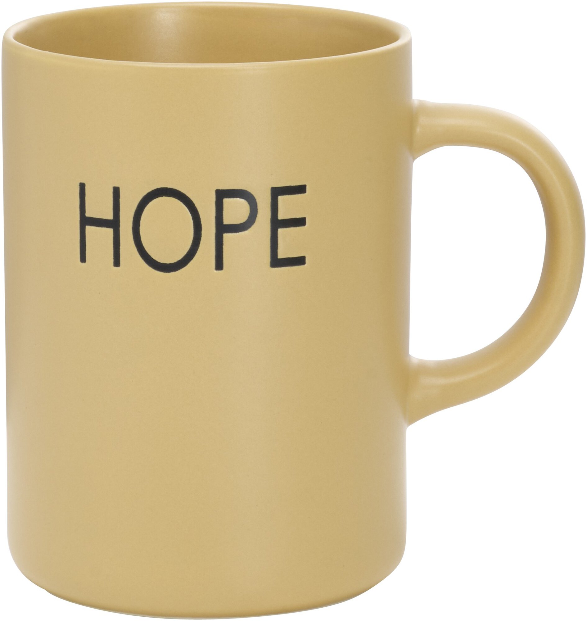 Gelbe Kaffeetasse mit Schriftzug HOPE
