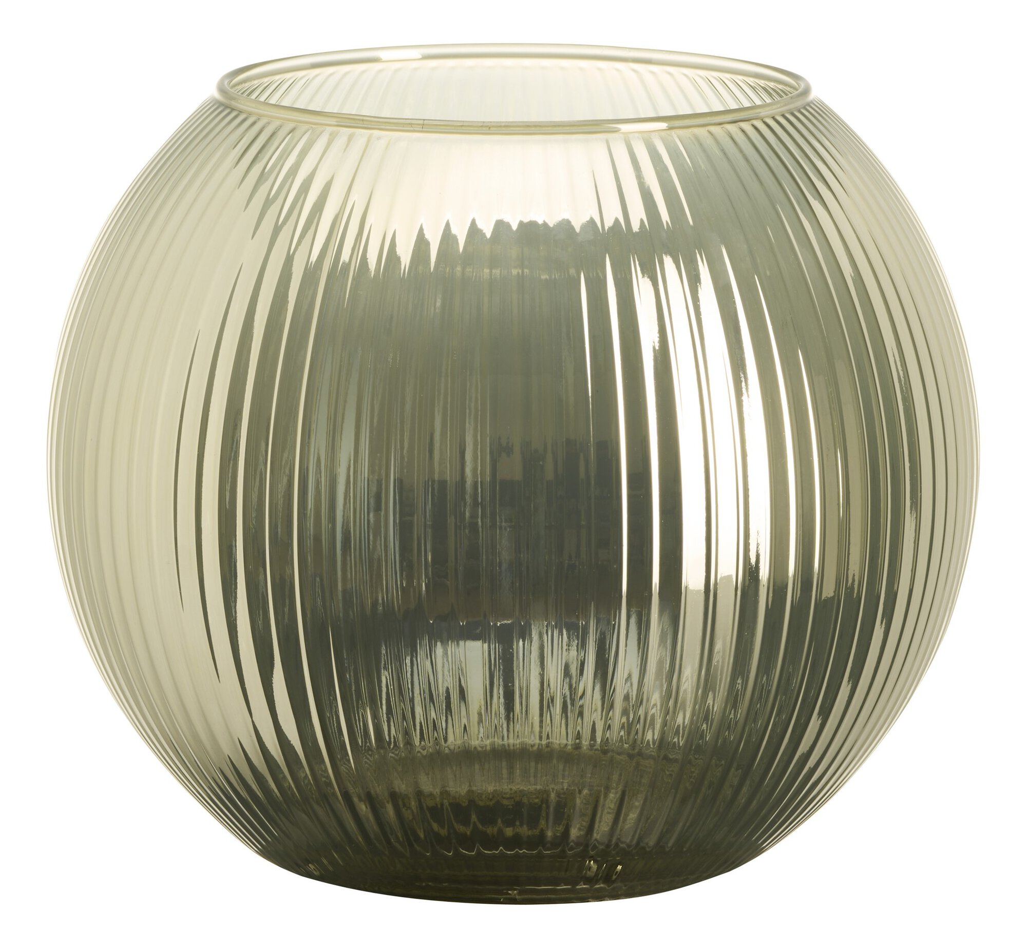 Durchscheinendes rundes Windlicht aus Rauchglas mit Rillen