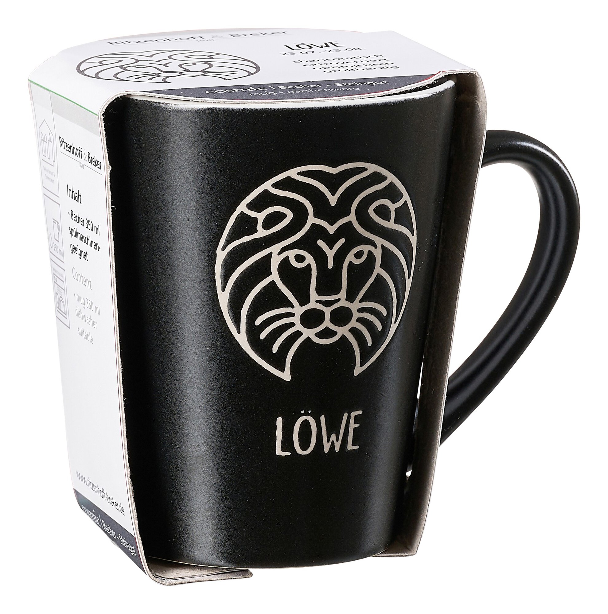 Becher mit Löwe Sternzeichen und schwarzer Oberfläche