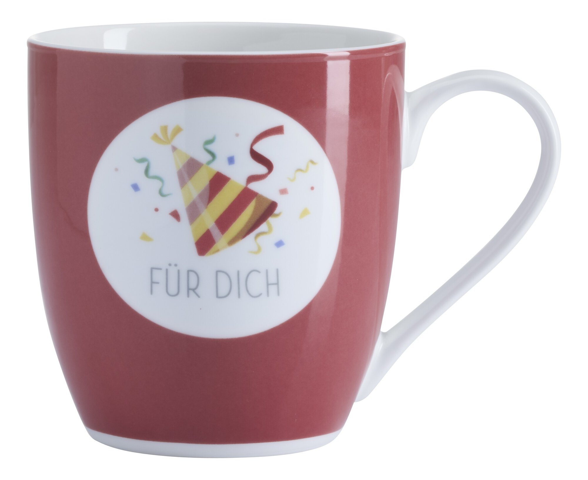 Kaffeetasse rot mit Partyhut Motiv und Aufschrift Für Dich