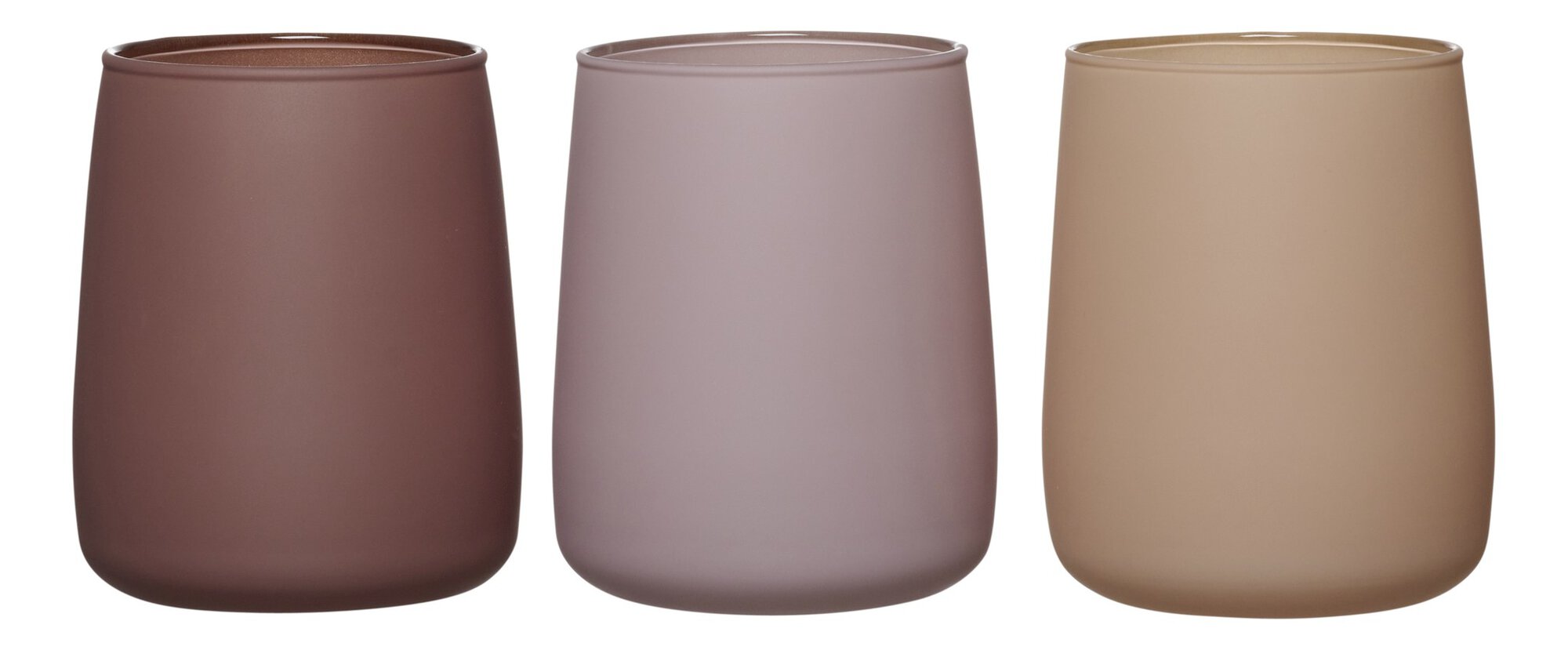 Drei matte Zahnbürstenbecher in Braun und Beige