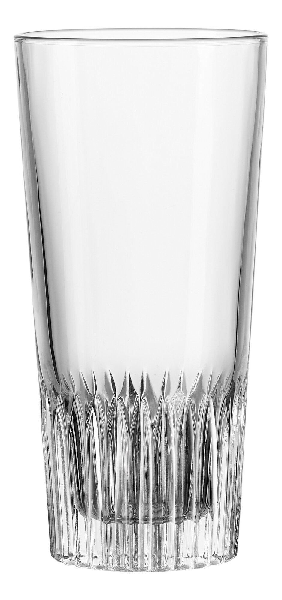 Leeres Glas mit dekorativem Rillenmuster am Boden