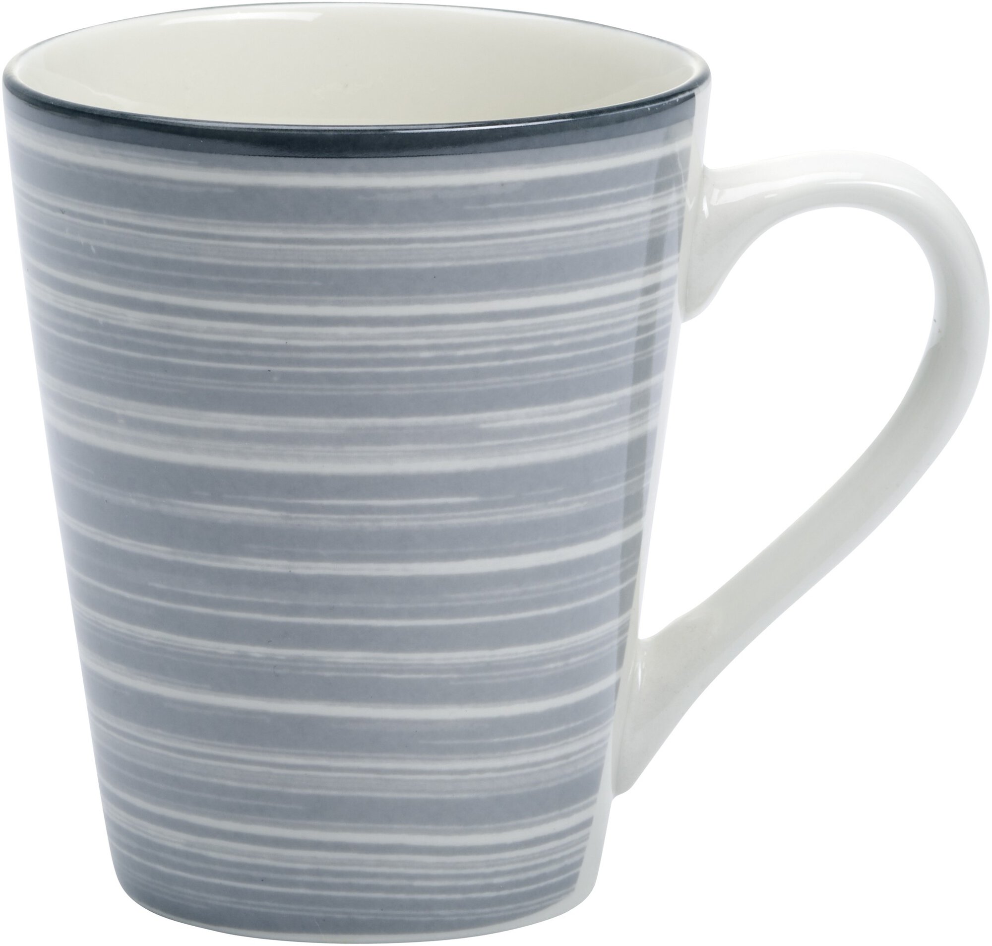 Keramiktasse grau mit weißen Linien und Henkel
