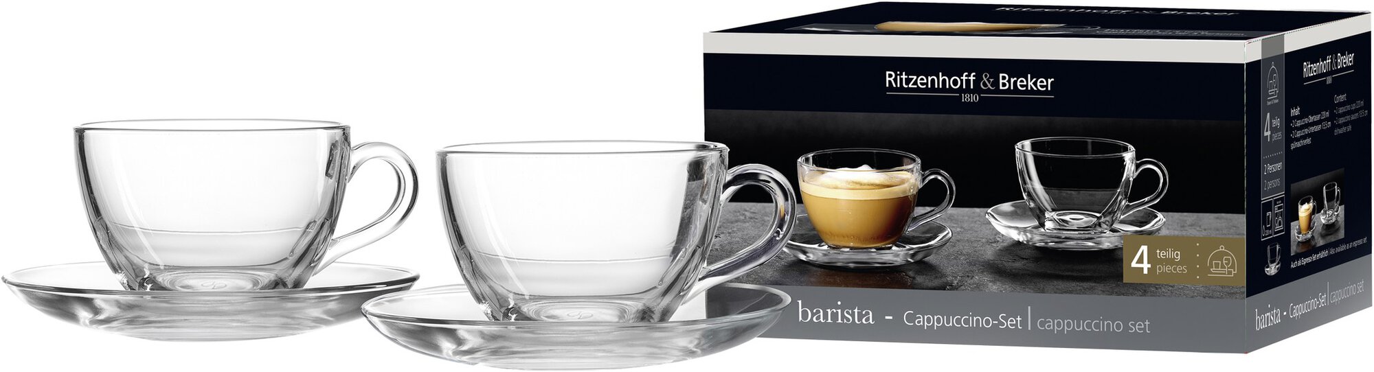 4-teiliges Ritzenhoff & Breker Barista Cappuccino-Set mit Gl