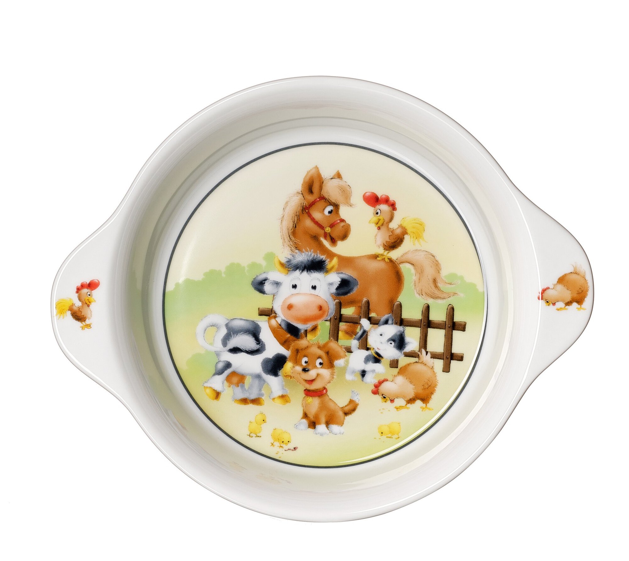 Kinder-Teller mit Kuh, Hund, Katze, Pferd und Hühnern
