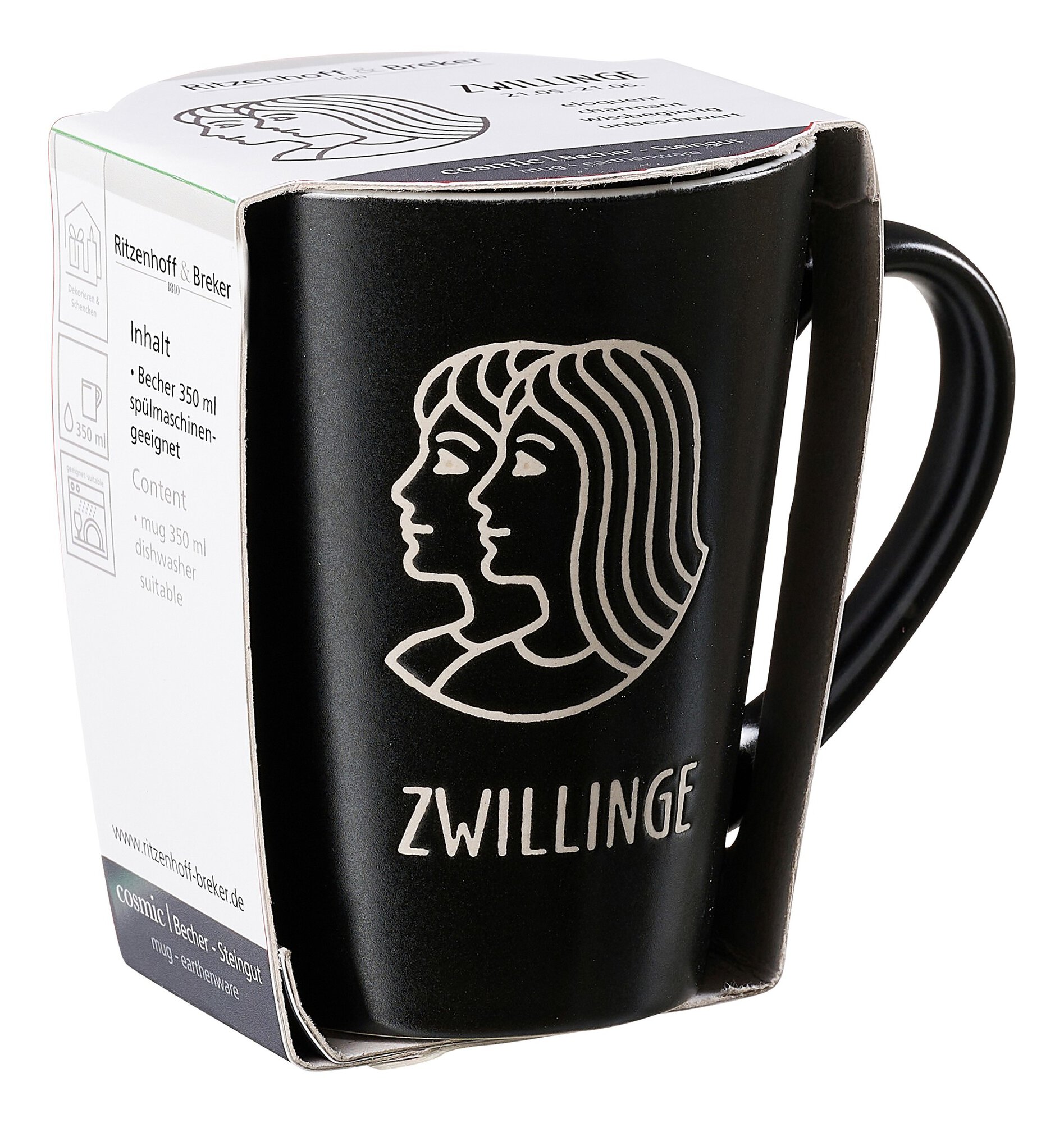 Becher mit Zwillinge Motiv in Schwarz, 350ml