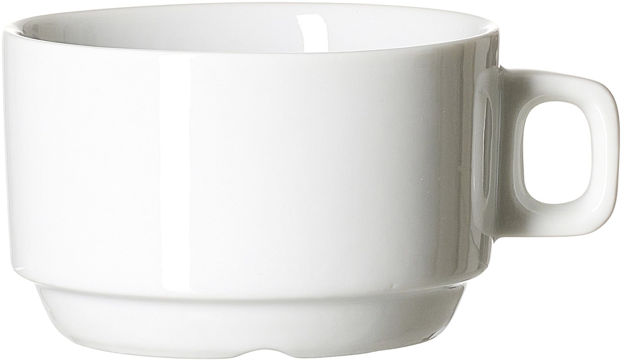 Weiße Kaffeetasse aus Keramik frontal mit Henkel