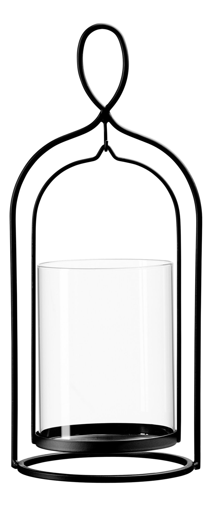 Schwarzer Metall-Kerzenhalter mit klarem Glas-Behälter