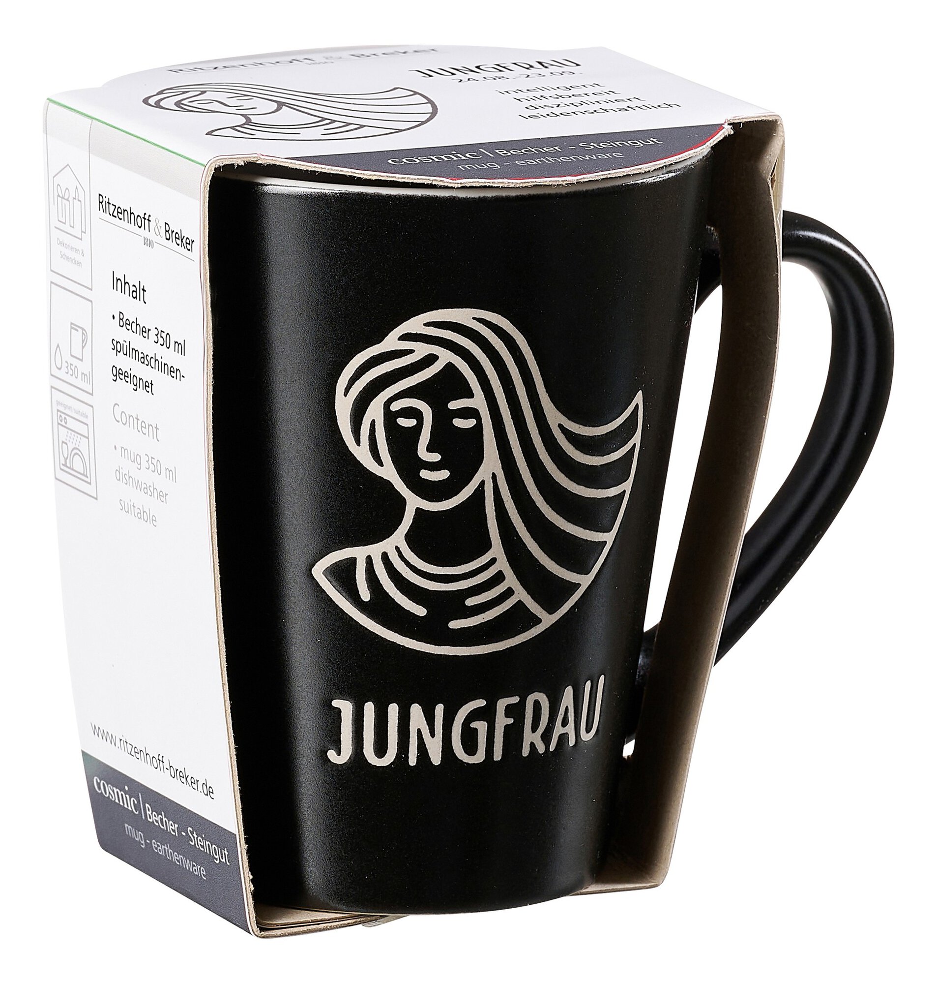 Steingut Becher mit Jungfrau Sternzeichen Motiv schwarz 350
